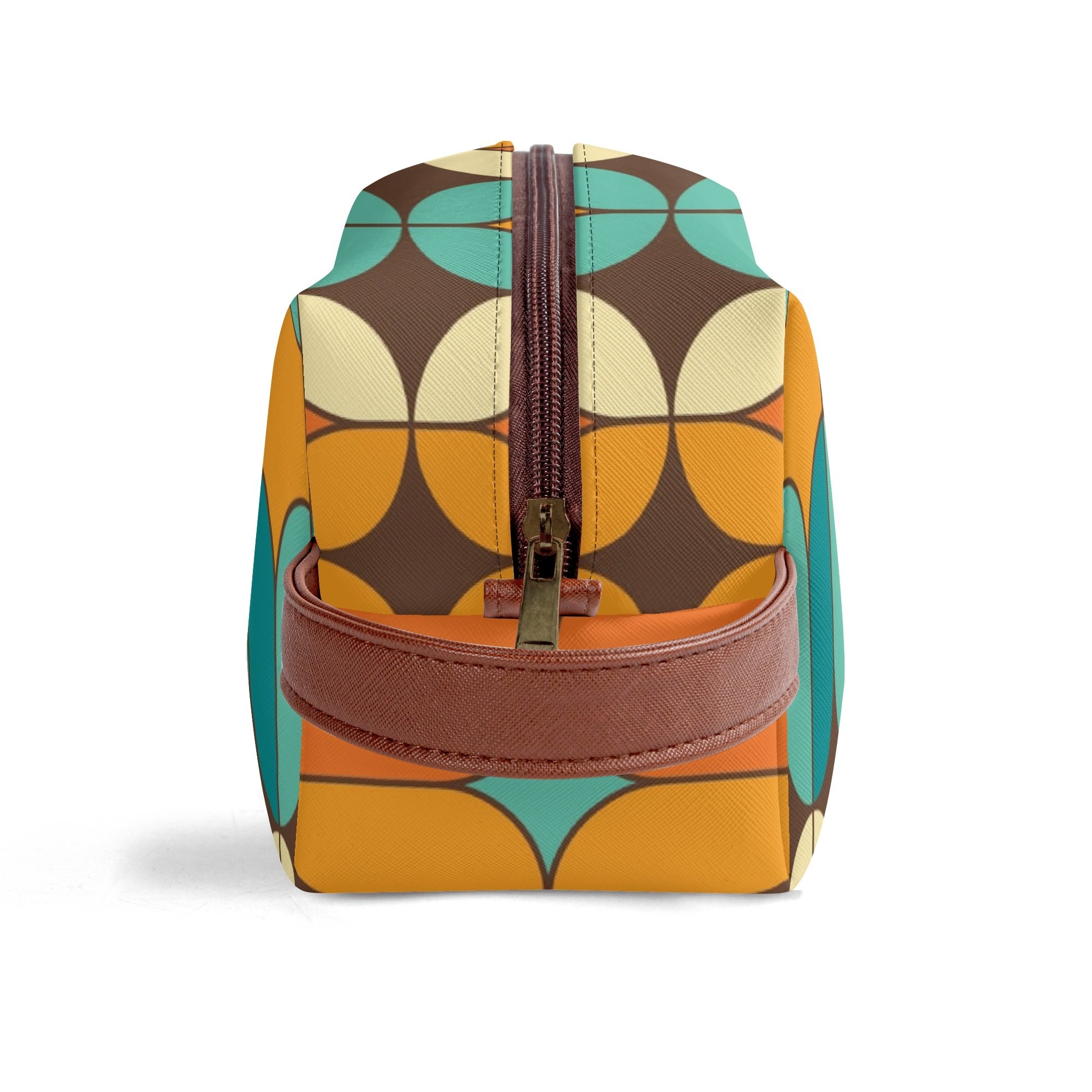 Atomic Kitschy Cats, Retro Orange, Teal Geometric Travel Bag Makeup Cosmetics Organizer - Mid Century Modern Gal
