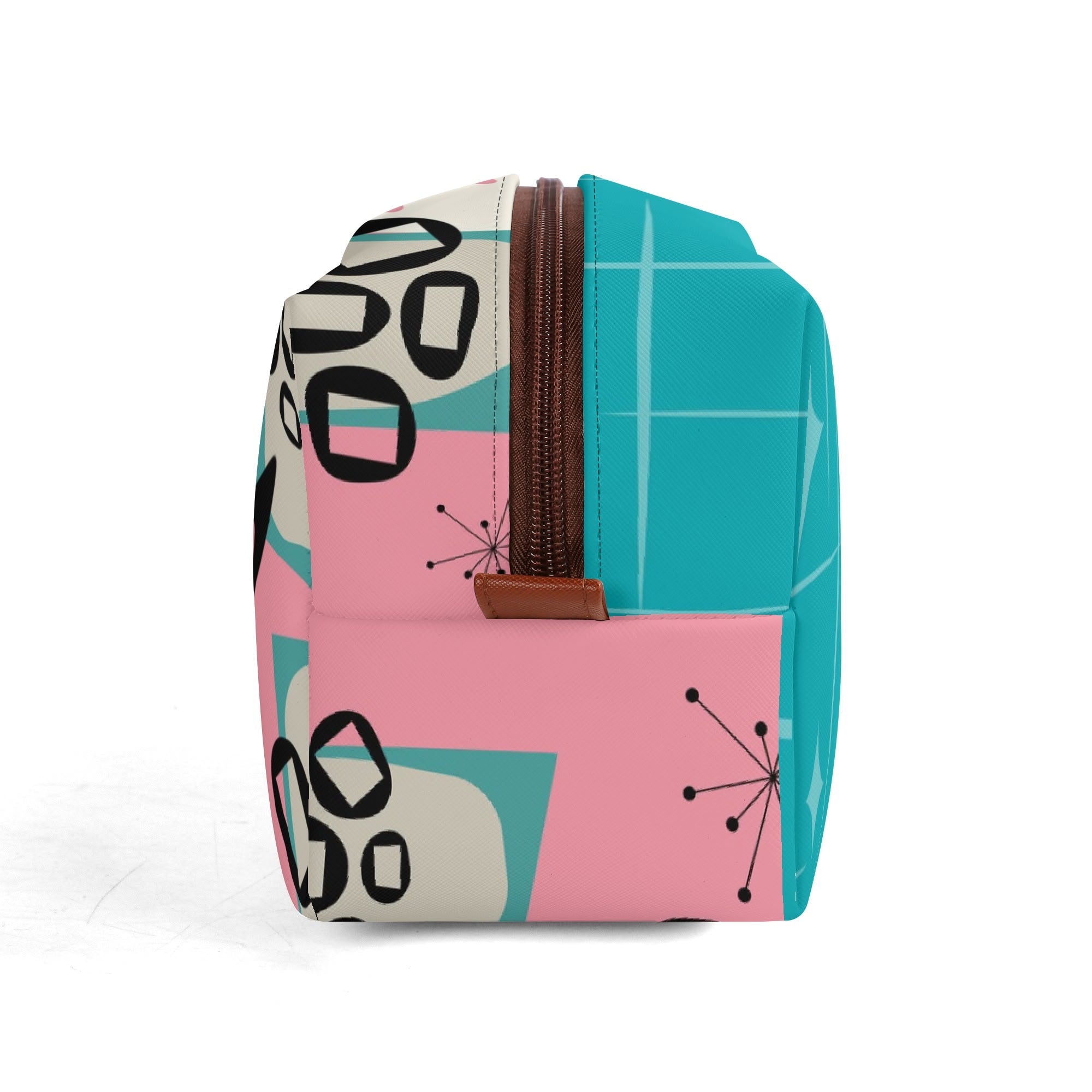 Atomic Cat Boomerang, Pink Aqua Retro Mid Mod Travel Makeup Cosmetics Organizer - Mid Century Modern Gal