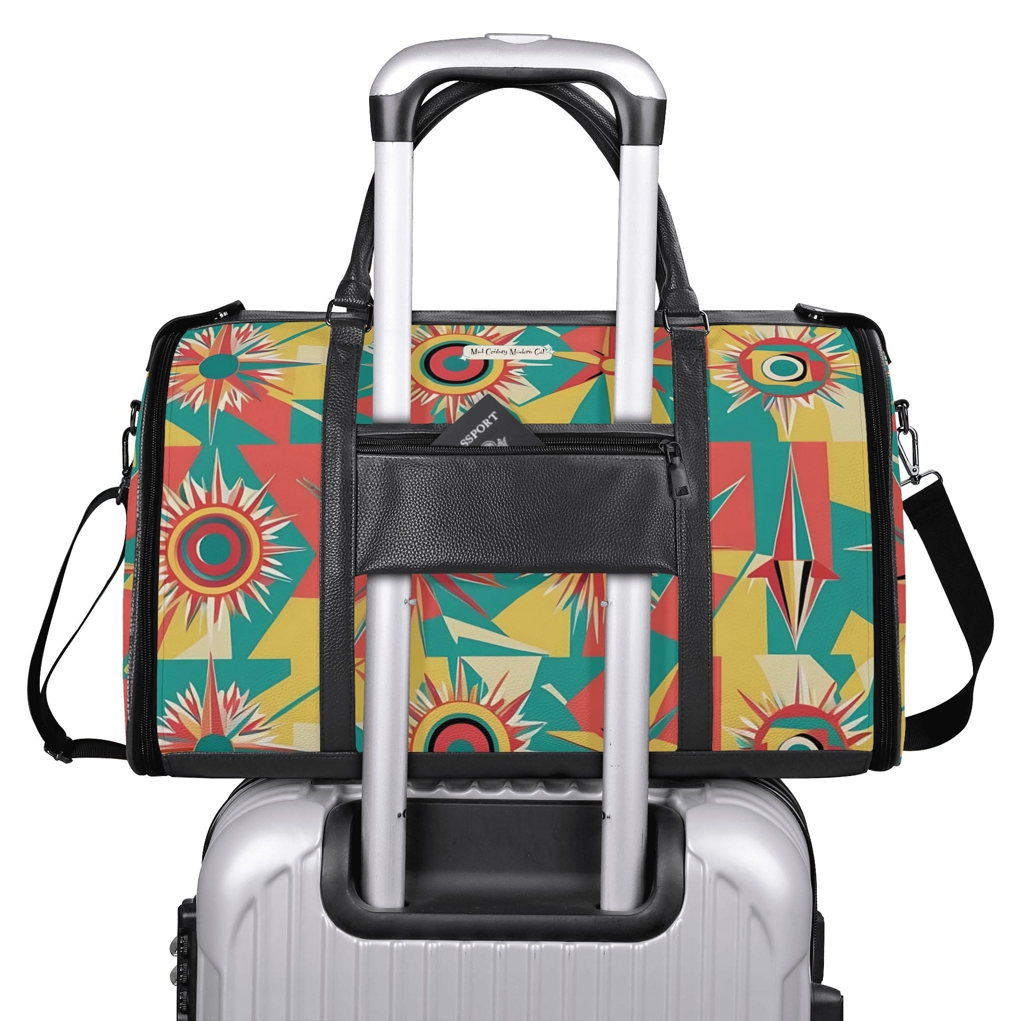 Retro Atomic Groovy Cat, Mid Century Modern Travel Bag, Foldable Duffle Bag - Mid Century Modern Gal