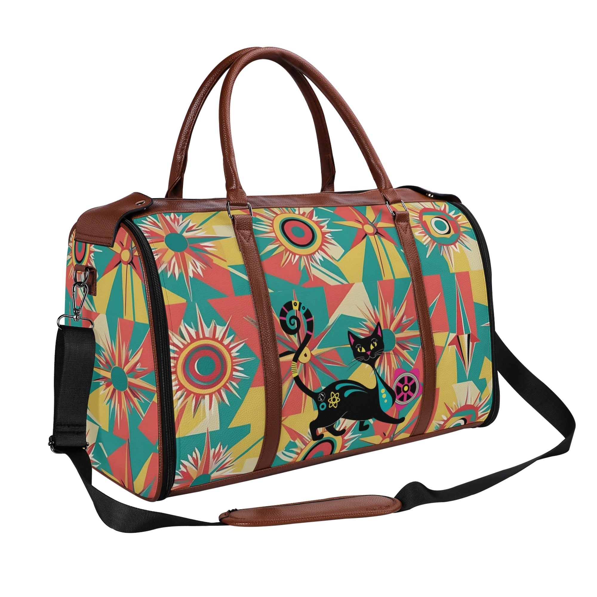 Retro Atomic Groovy Cat, Mid Century Modern Travel Bag, Foldable Duffle Bag - Mid Century Modern Gal