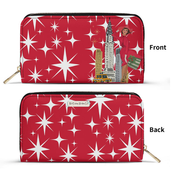 Mid Century Modern Red Atomic Starburst Christmas Kitschy Mod Gal Wristlet