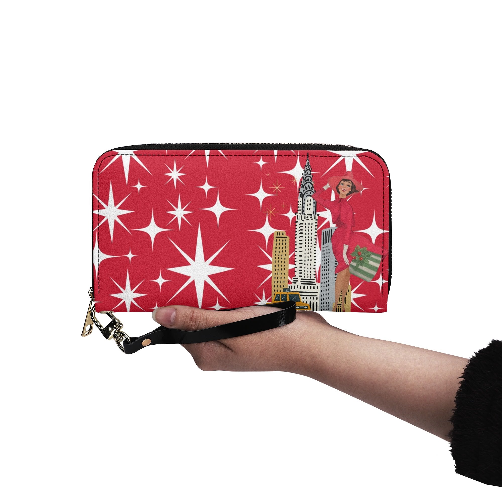 Mid Century Modern Red Atomic Starburst Christmas Kitschy Mod Gal Wristlet - Mid Century Modern Gal