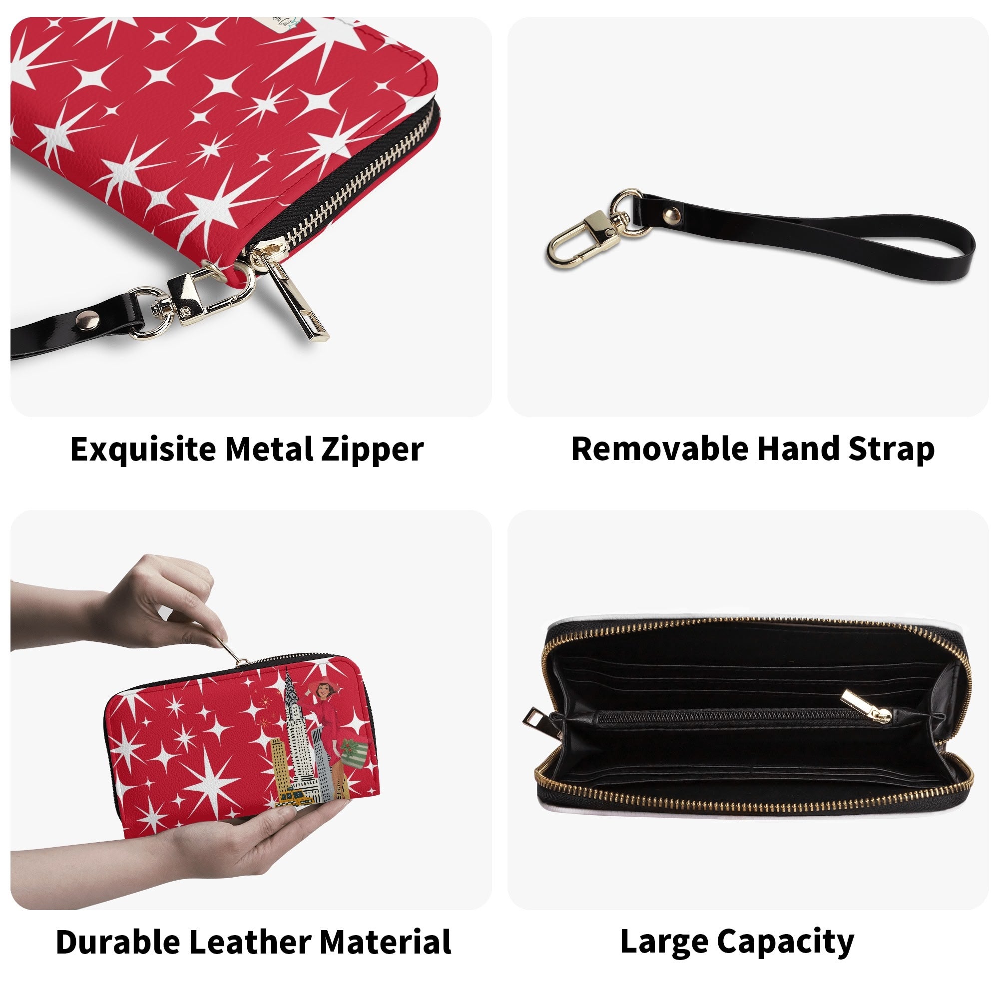 Mid Century Modern Red Atomic Starburst Christmas Kitschy Mod Gal Wristlet - Mid Century Modern Gal