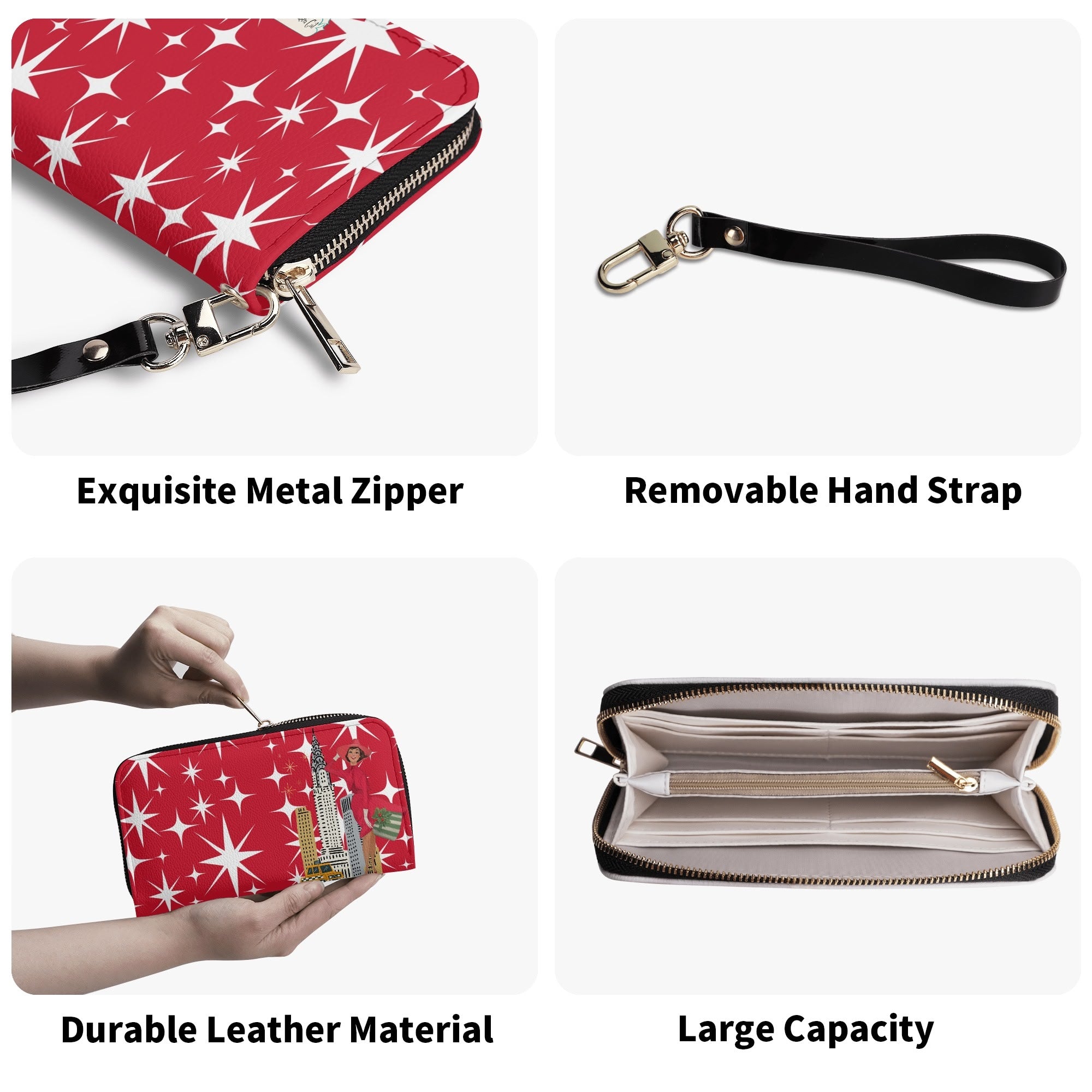 Mid Century Modern Red Atomic Starburst Christmas Kitschy Mod Gal Wristlet - Mid Century Modern Gal