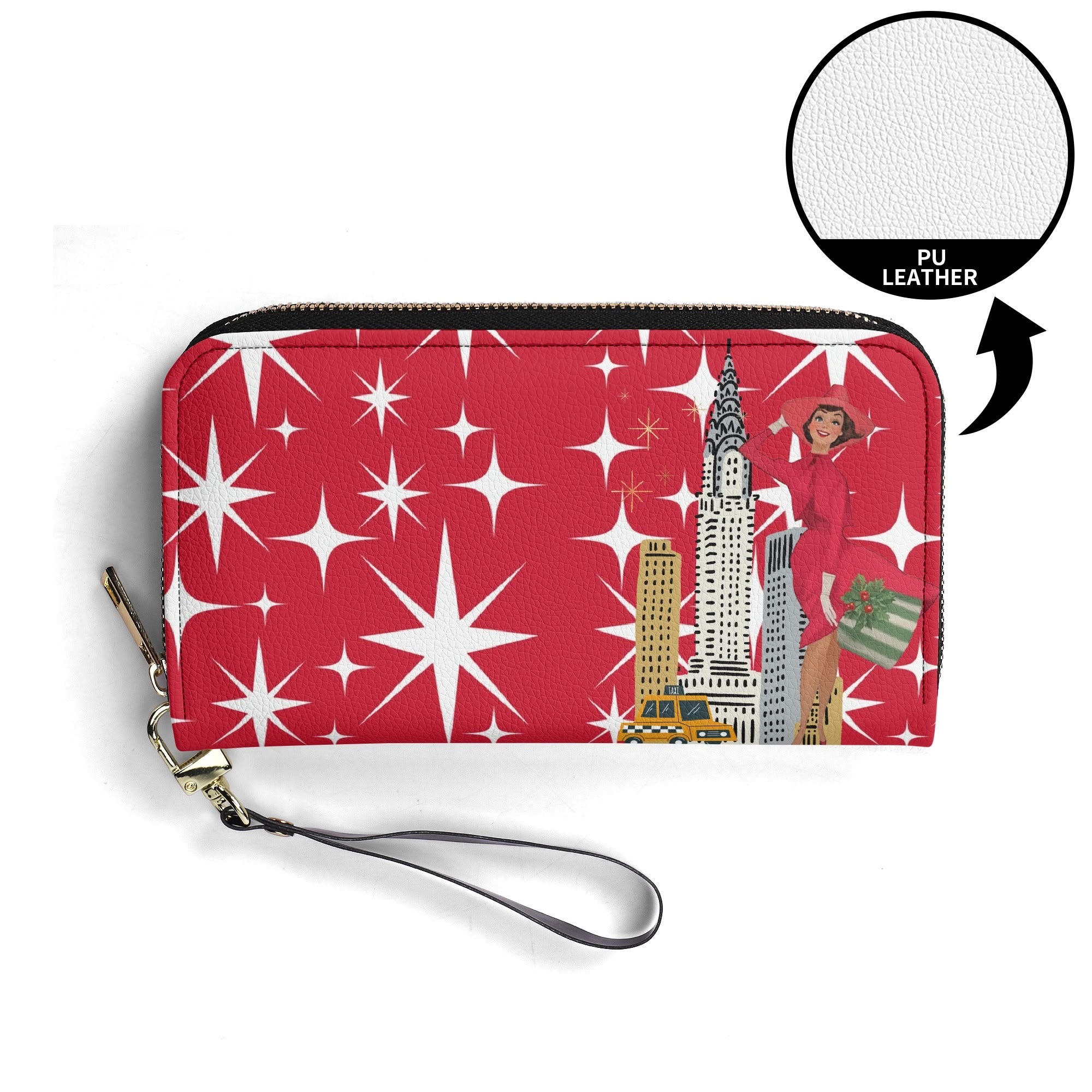 Mid Century Modern Red Atomic Starburst Christmas Kitschy Mod Gal Wristlet - Mid Century Modern Gal