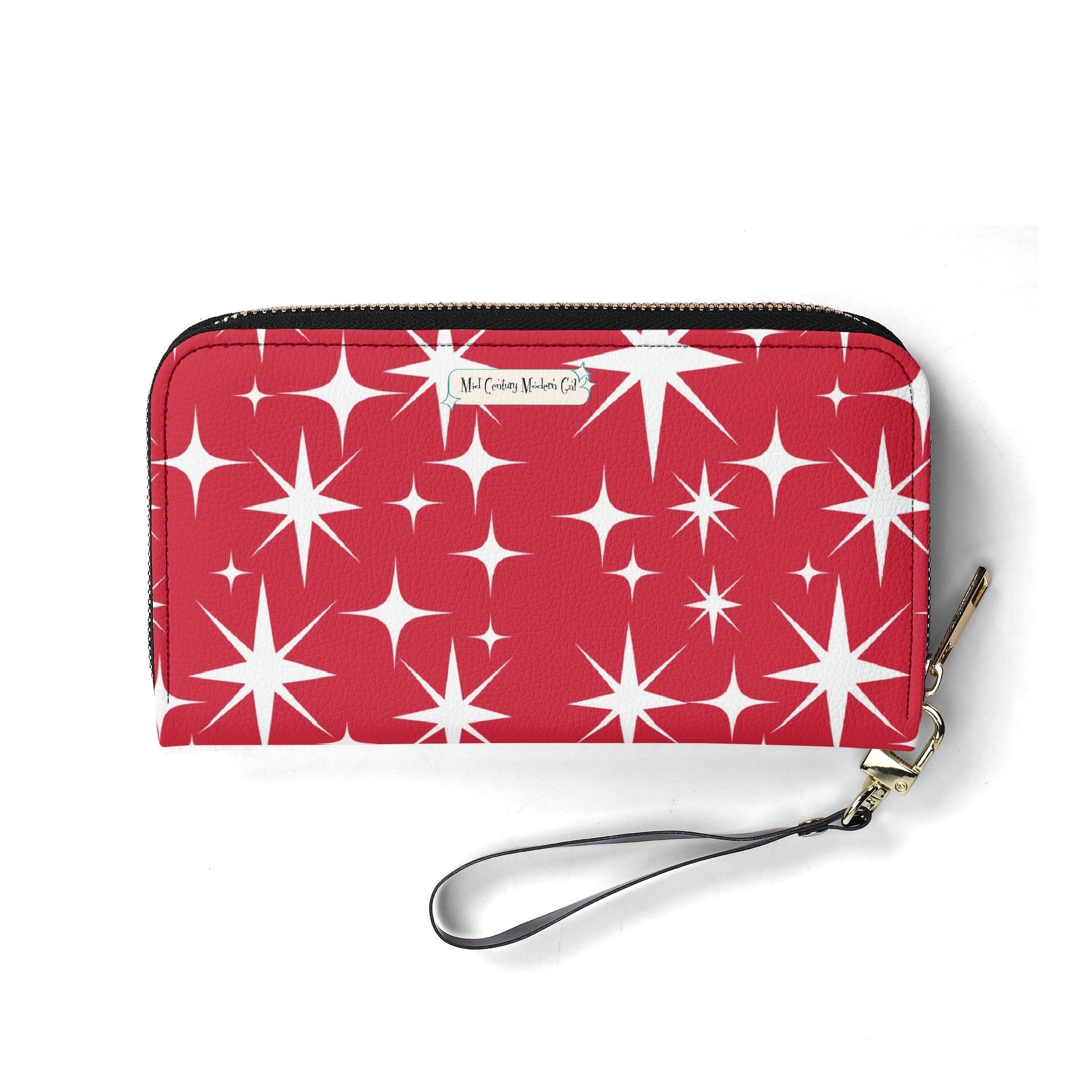 Mid Century Modern Red Atomic Starburst Christmas Kitschy Mod Gal Wristlet - Mid Century Modern Gal