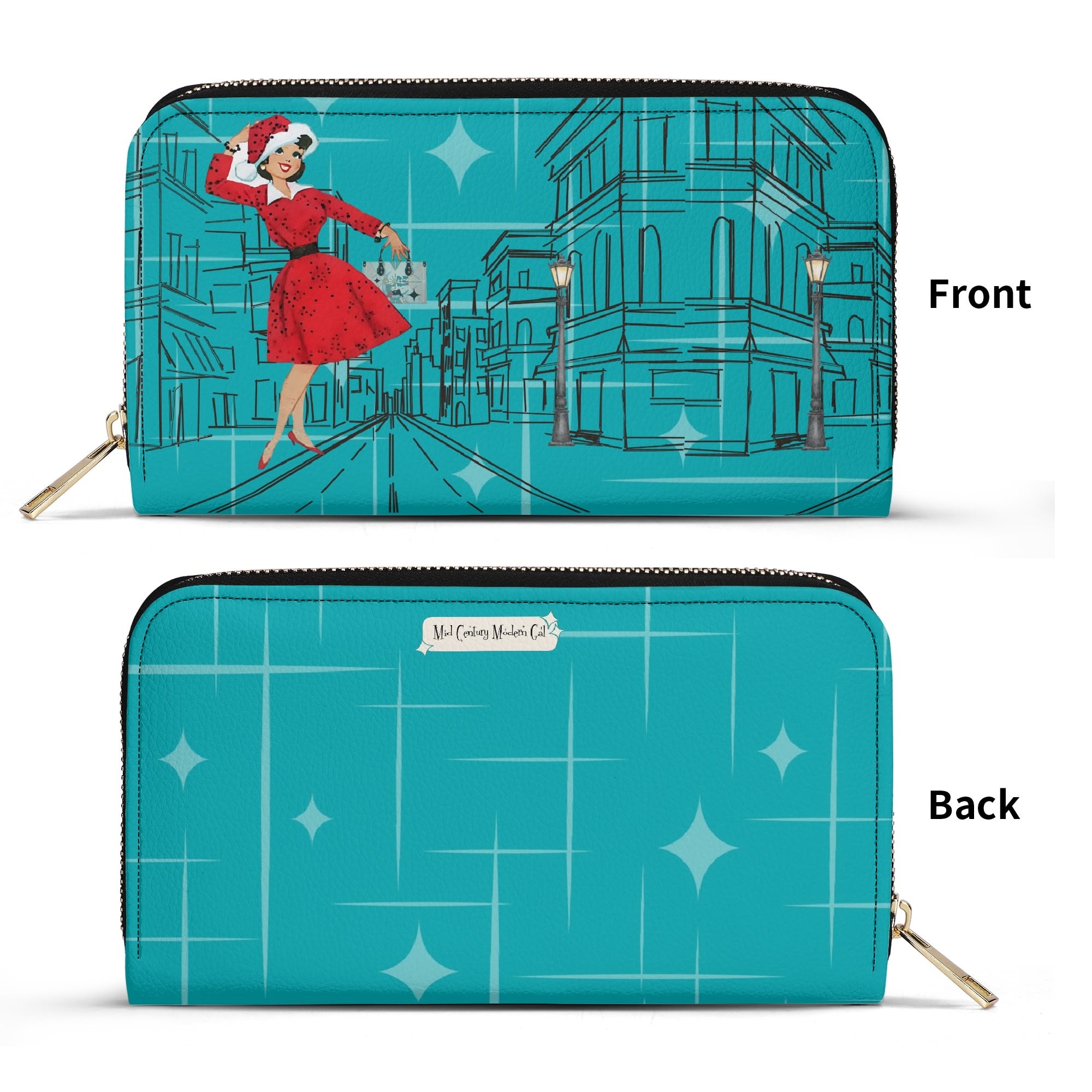 Mid Century Modern Christmas Mod Gal City Vibes Atomic Starburst Christmas Kitschy Mid Century Modern Wristlet - Mid Century Modern Gal