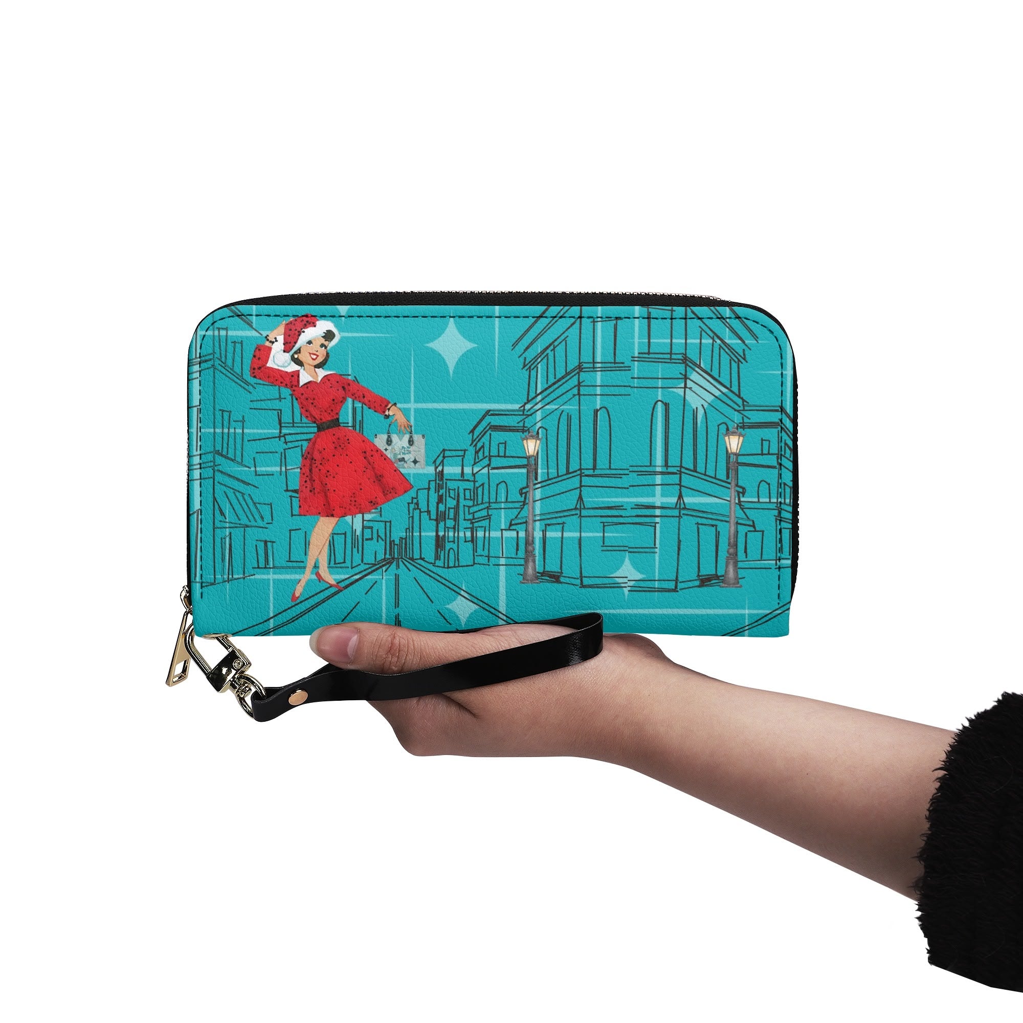 Mid Century Modern Christmas Mod Gal City Vibes Atomic Starburst Christmas Kitschy Mid Century Modern Wristlet - Mid Century Modern Gal
