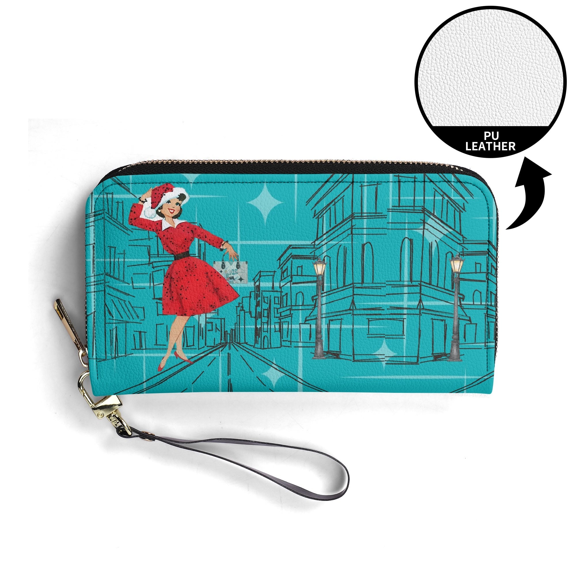 Mid Century Modern Christmas Mod Gal City Vibes Atomic Starburst Christmas Kitschy Mid Century Modern Wristlet - Mid Century Modern Gal