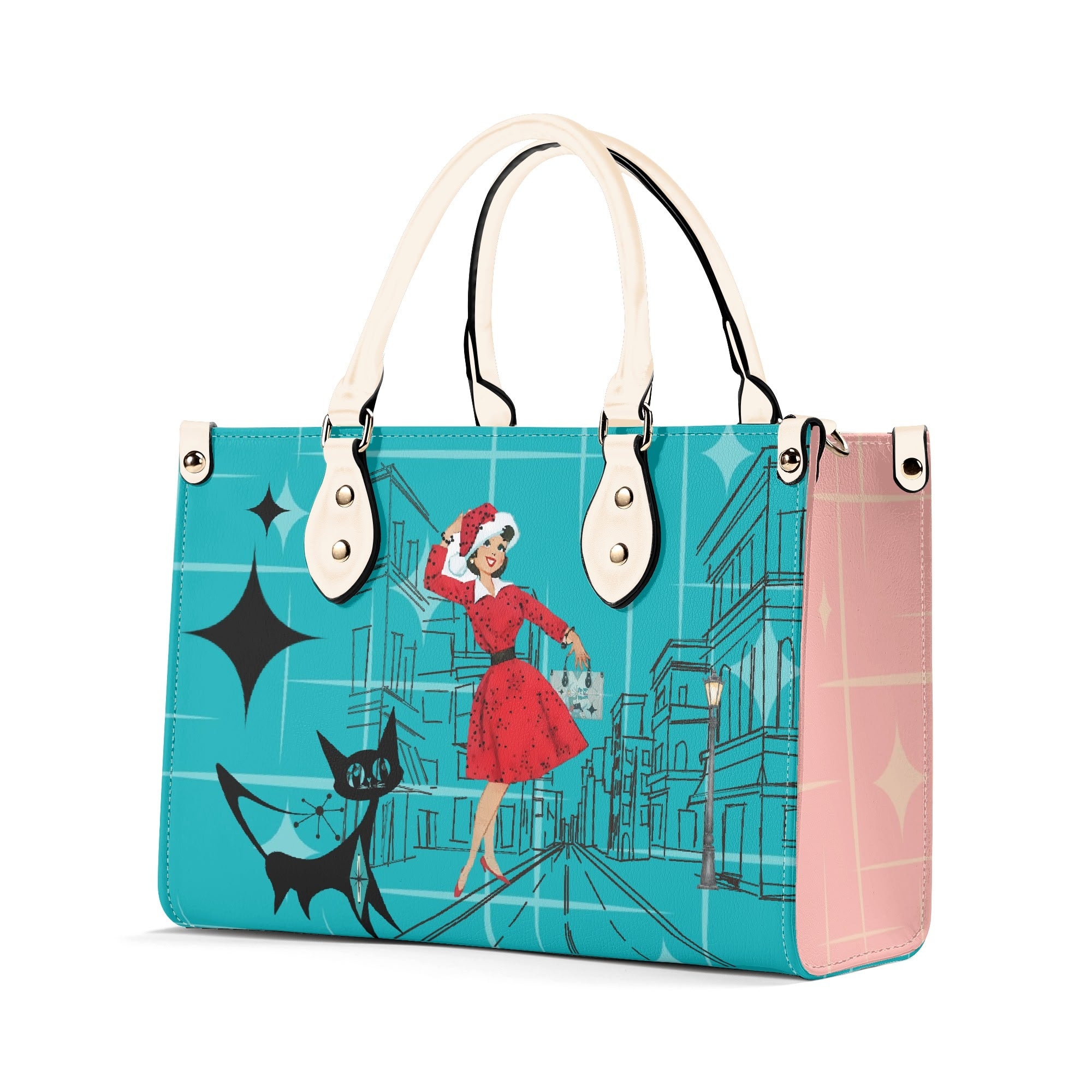 Mid Century Modern Christmas Mod Gal Signature Atomic Cat, Atomic Kitschy Handbag, Shoulder Bag - Mid Century Modern Gal