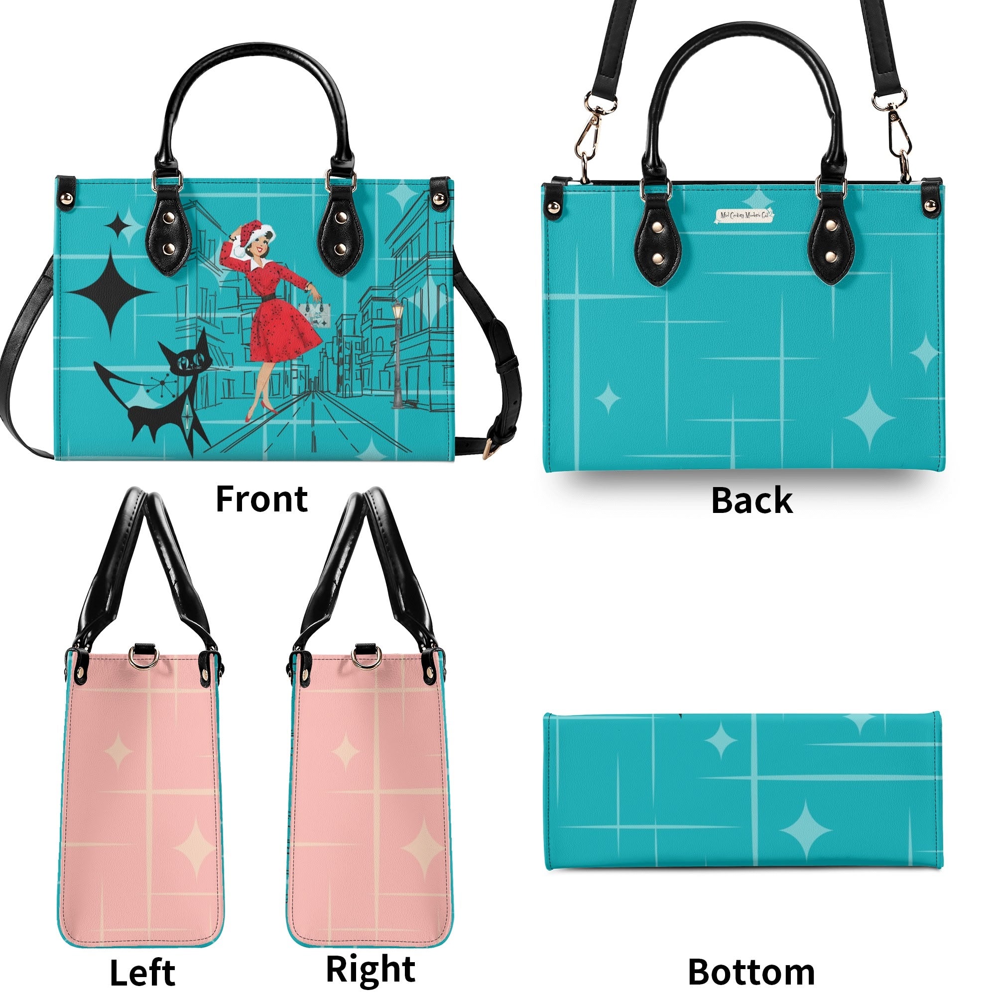 Mid Century Modern Christmas Mod Gal Signature Atomic Cat, Atomic Kitschy Handbag, Shoulder Bag - Mid Century Modern Gal