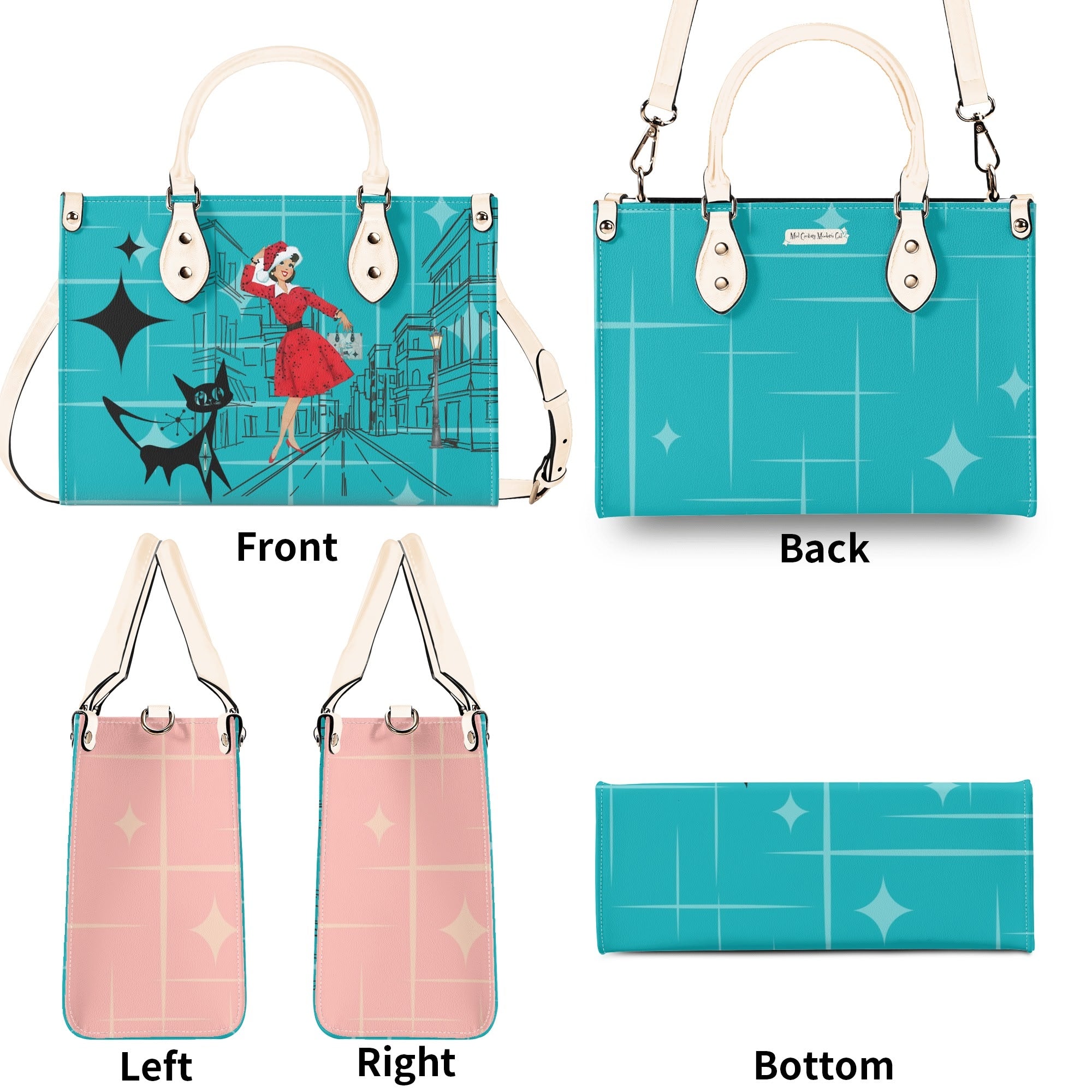 Mid Century Modern Christmas Mod Gal Signature Atomic Cat, Atomic Kitschy Handbag, Shoulder Bag - Mid Century Modern Gal