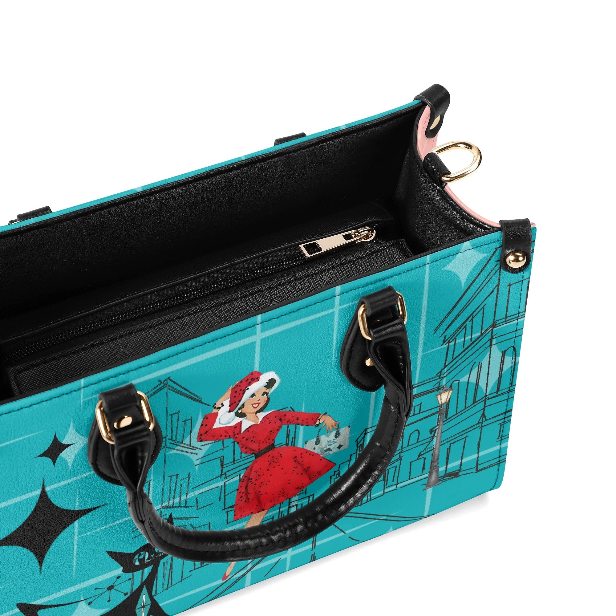 Mid Century Modern Christmas Mod Gal Signature Atomic Cat, Atomic Kitschy Handbag, Shoulder Bag - Mid Century Modern Gal