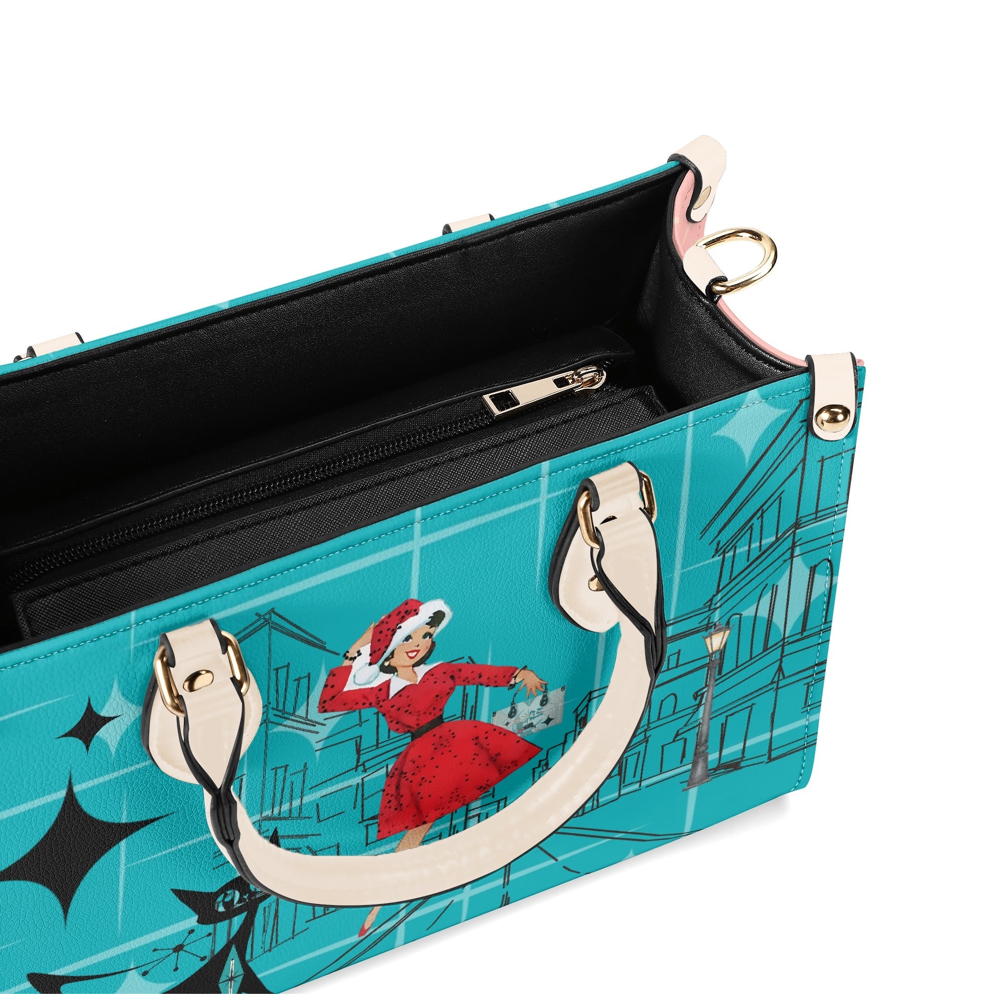 Mid Century Modern Christmas Mod Gal Signature Atomic Cat, Atomic Kitschy Handbag, Shoulder Bag - Mid Century Modern Gal