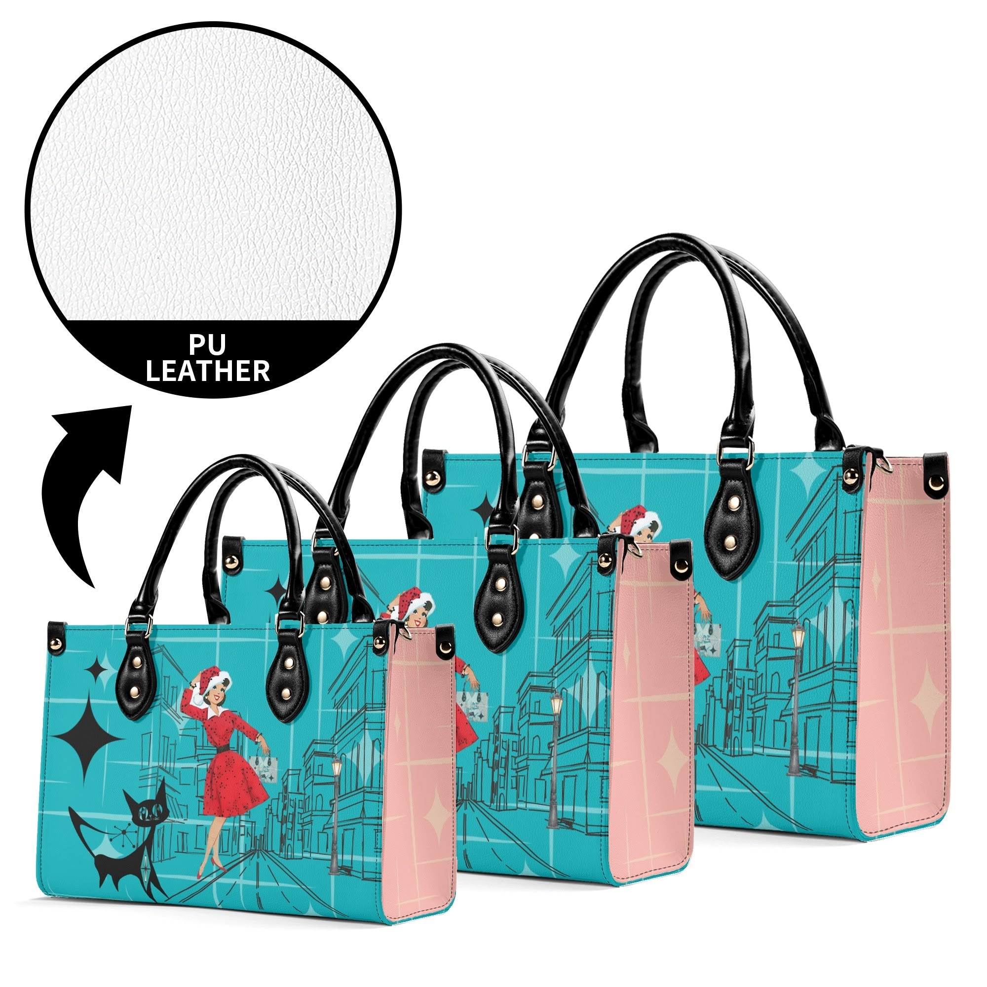 Mid Century Modern Christmas Mod Gal Signature Atomic Cat, Atomic Kitschy Handbag, Shoulder Bag - Mid Century Modern Gal