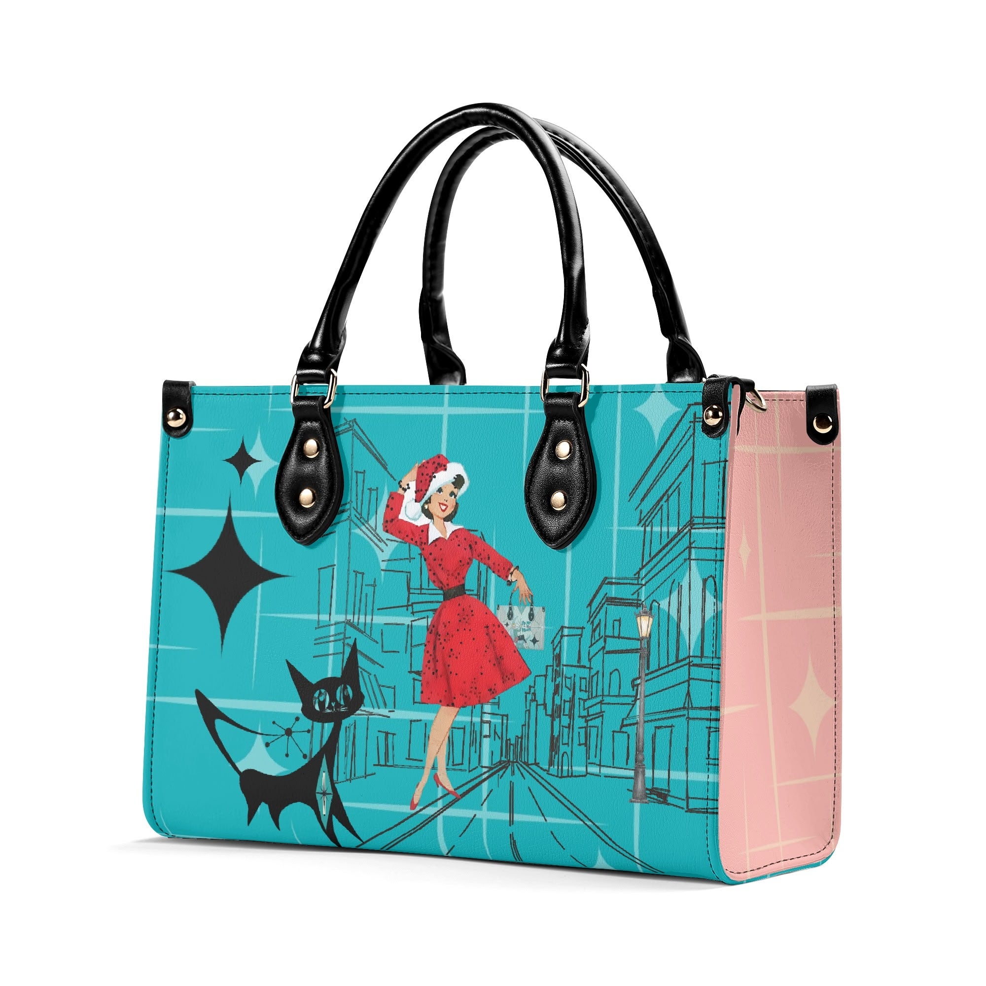 Mid Century Modern Christmas Mod Gal Signature Atomic Cat, Atomic Kitschy Handbag, Shoulder Bag - Mid Century Modern Gal