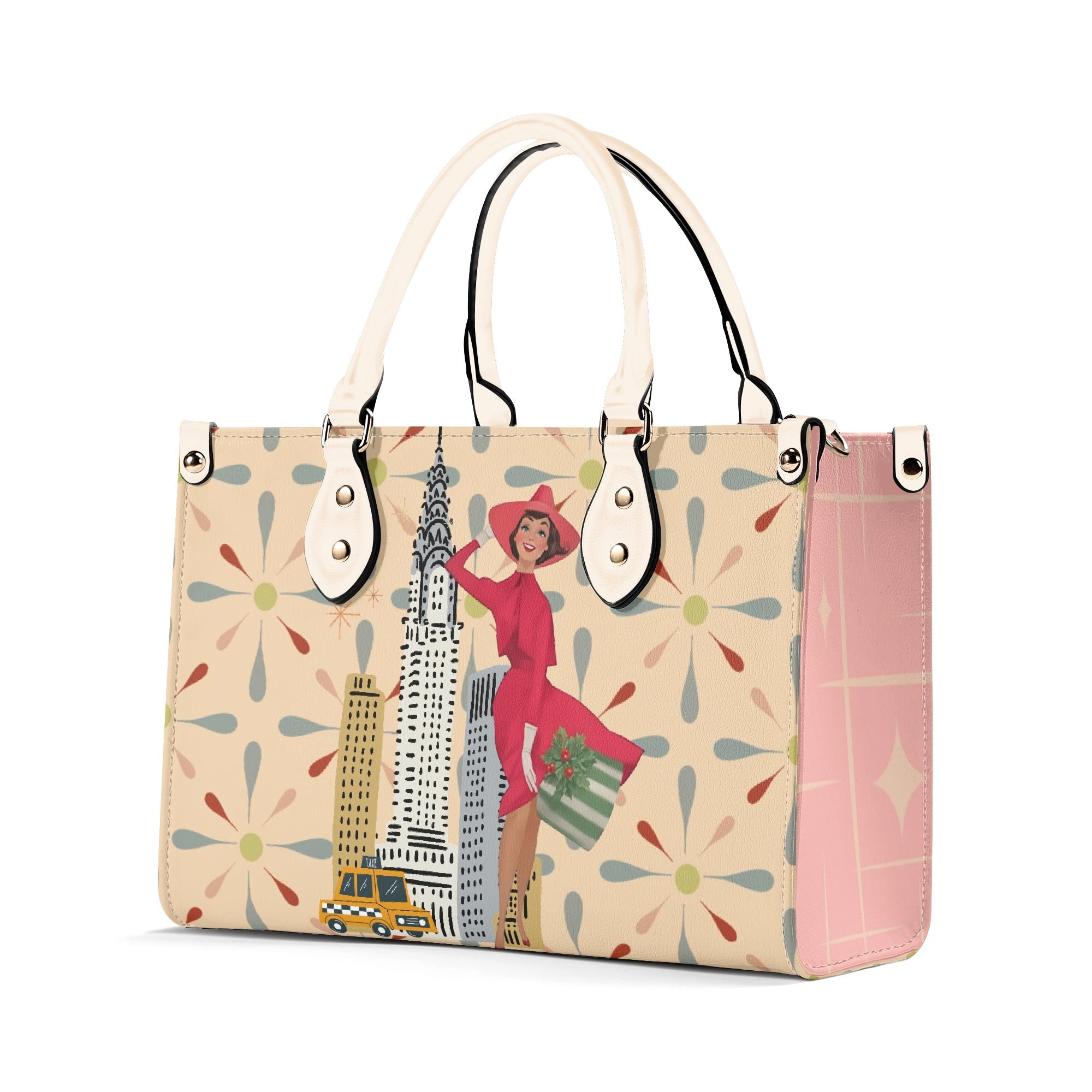 Mid Century Modern Christmas Retro Mod Gal Kitschy Mod Holiday Winter Handbag, Shoulder Bag - Mid Century Modern Gal