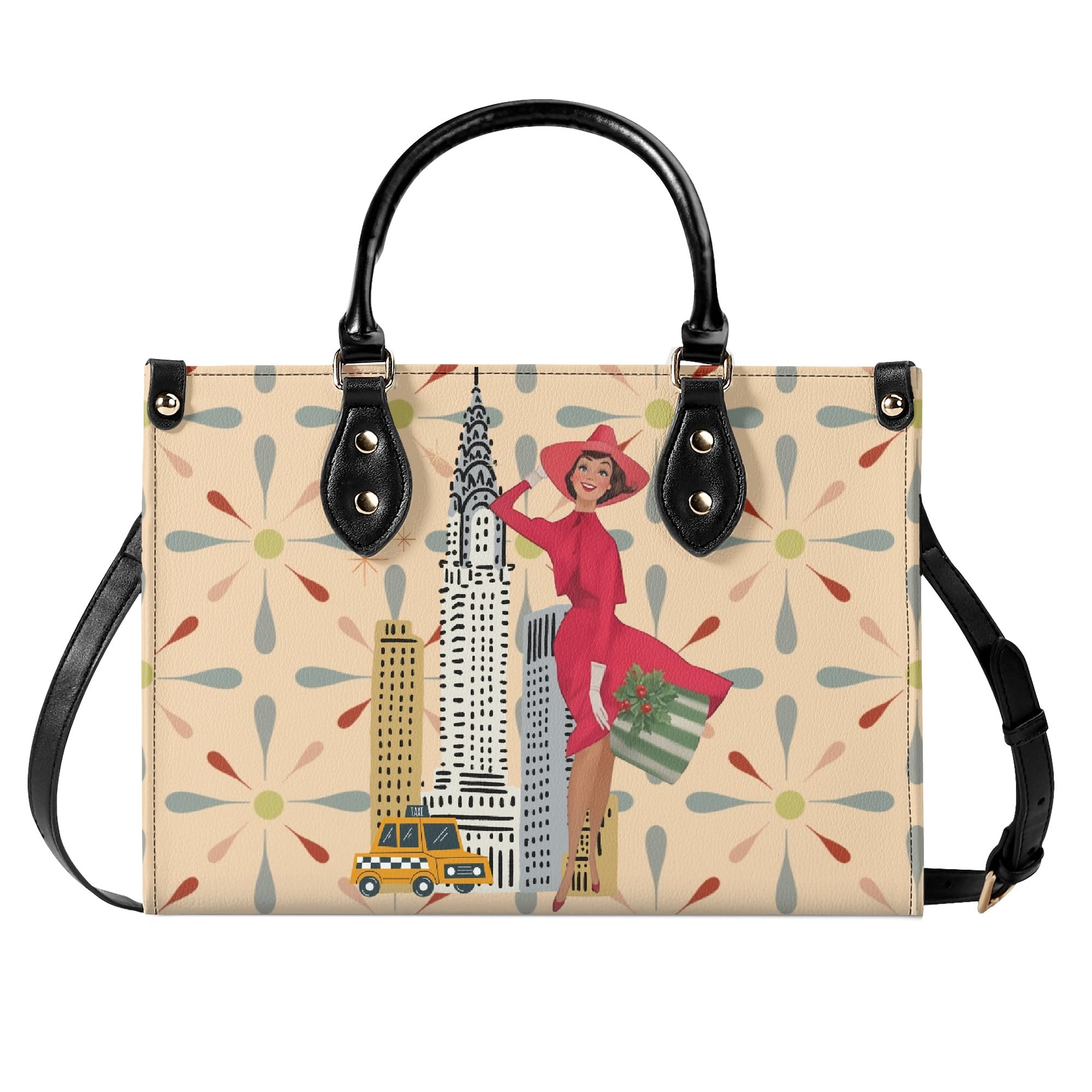Mid Century Modern Christmas Retro Mod Gal Kitschy Mod Holiday Winter Handbag, Shoulder Bag - Mid Century Modern Gal