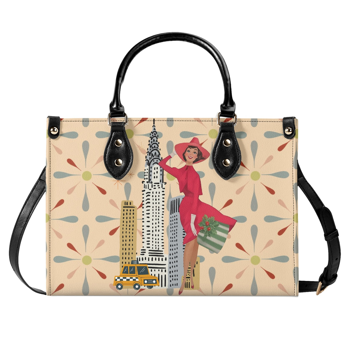 Mid Century Modern Christmas Retro Mod Gal Kitschy Mod Holiday Winter Handbag, Shoulder Bag - Mid Century Modern Gal