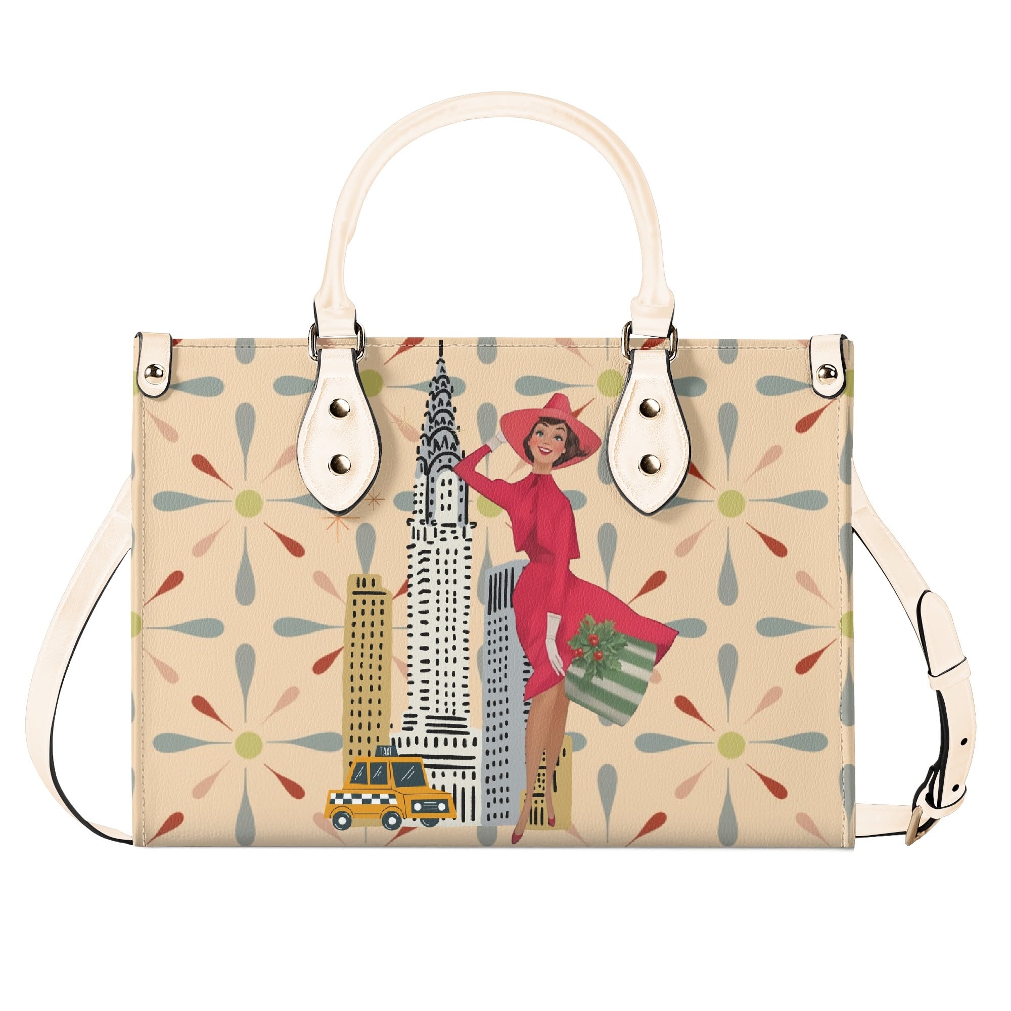 Mid Century Modern Christmas Retro Mod Gal Kitschy Mod Holiday Winter Handbag, Shoulder Bag - Mid Century Modern Gal
