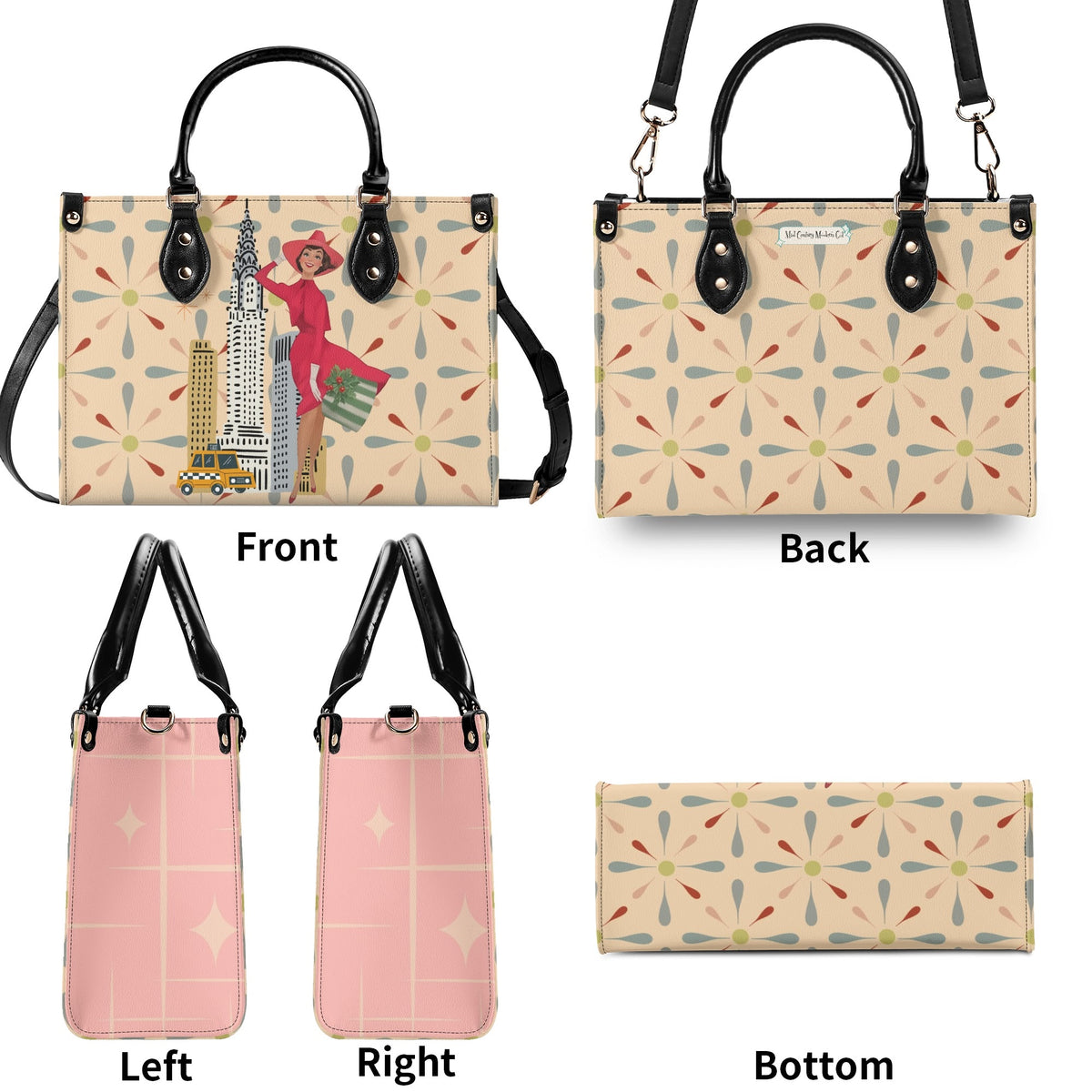 Mid Century Modern Christmas Retro Mod Gal Kitschy Mod Holiday Winter Handbag, Shoulder Bag - Mid Century Modern Gal