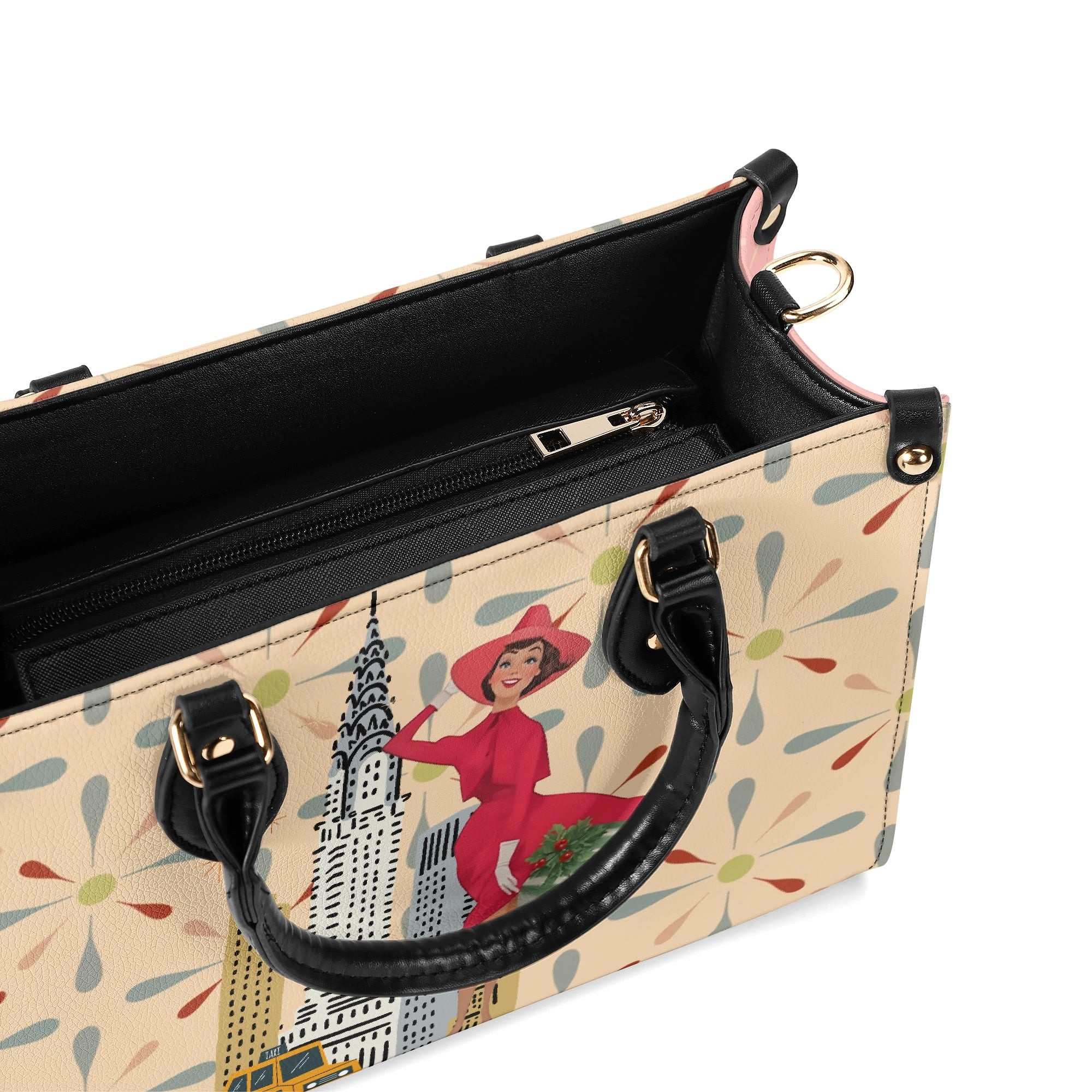 Mid Century Modern Christmas Retro Mod Gal Kitschy Mod Holiday Winter Handbag, Shoulder Bag - Mid Century Modern Gal