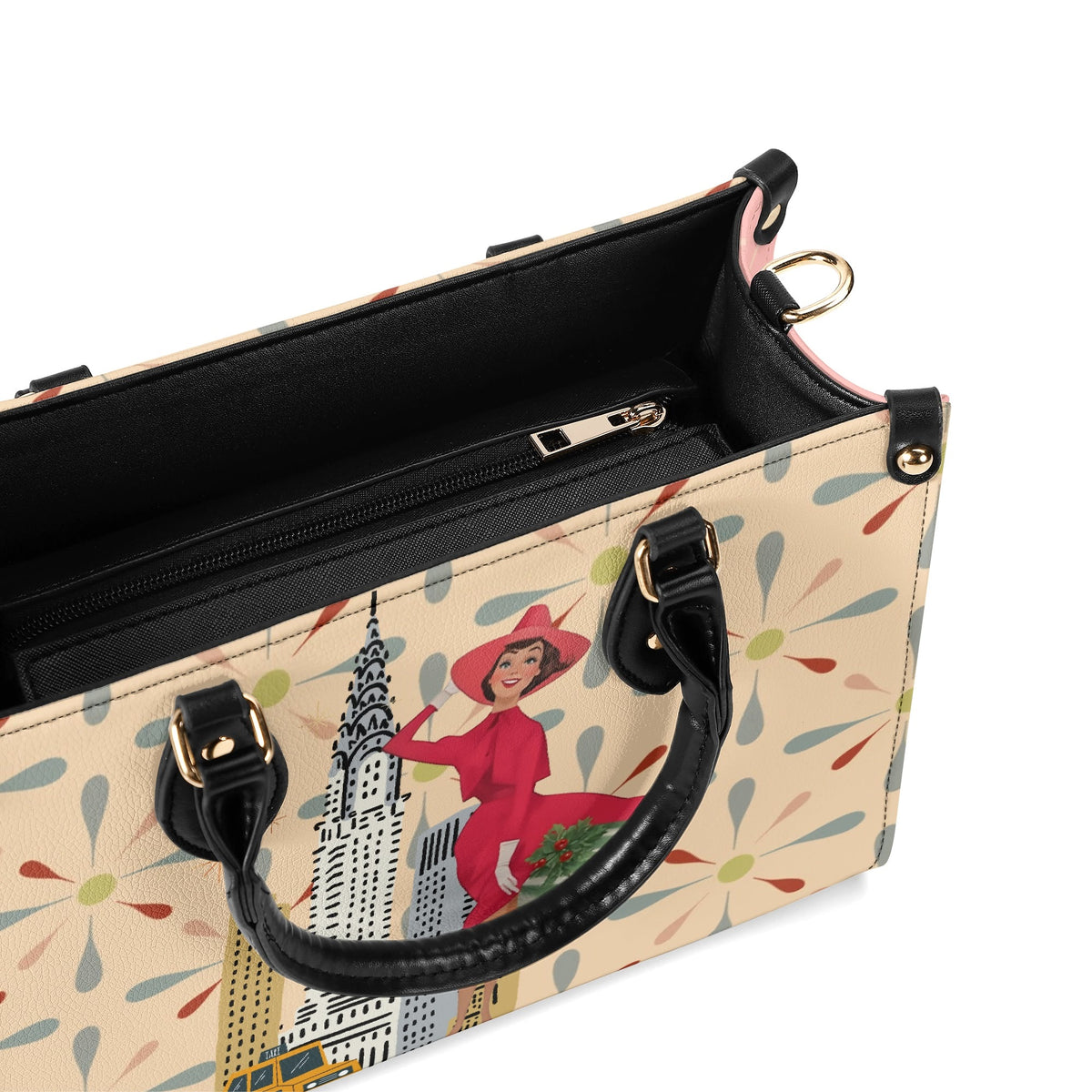 Mid Century Modern Christmas Retro Mod Gal Kitschy Mod Holiday Winter Handbag, Shoulder Bag - Mid Century Modern Gal