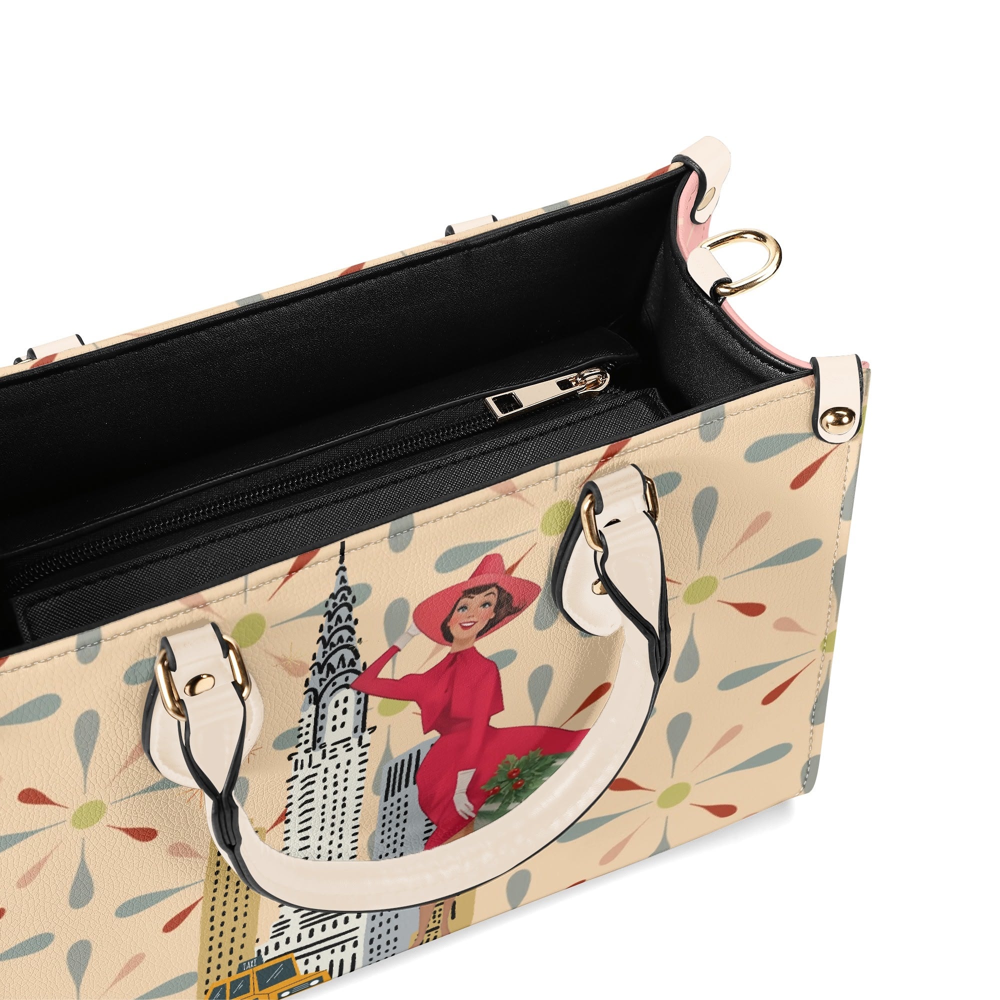Mid Century Modern Christmas Retro Mod Gal Kitschy Mod Holiday Winter Handbag, Shoulder Bag - Mid Century Modern Gal