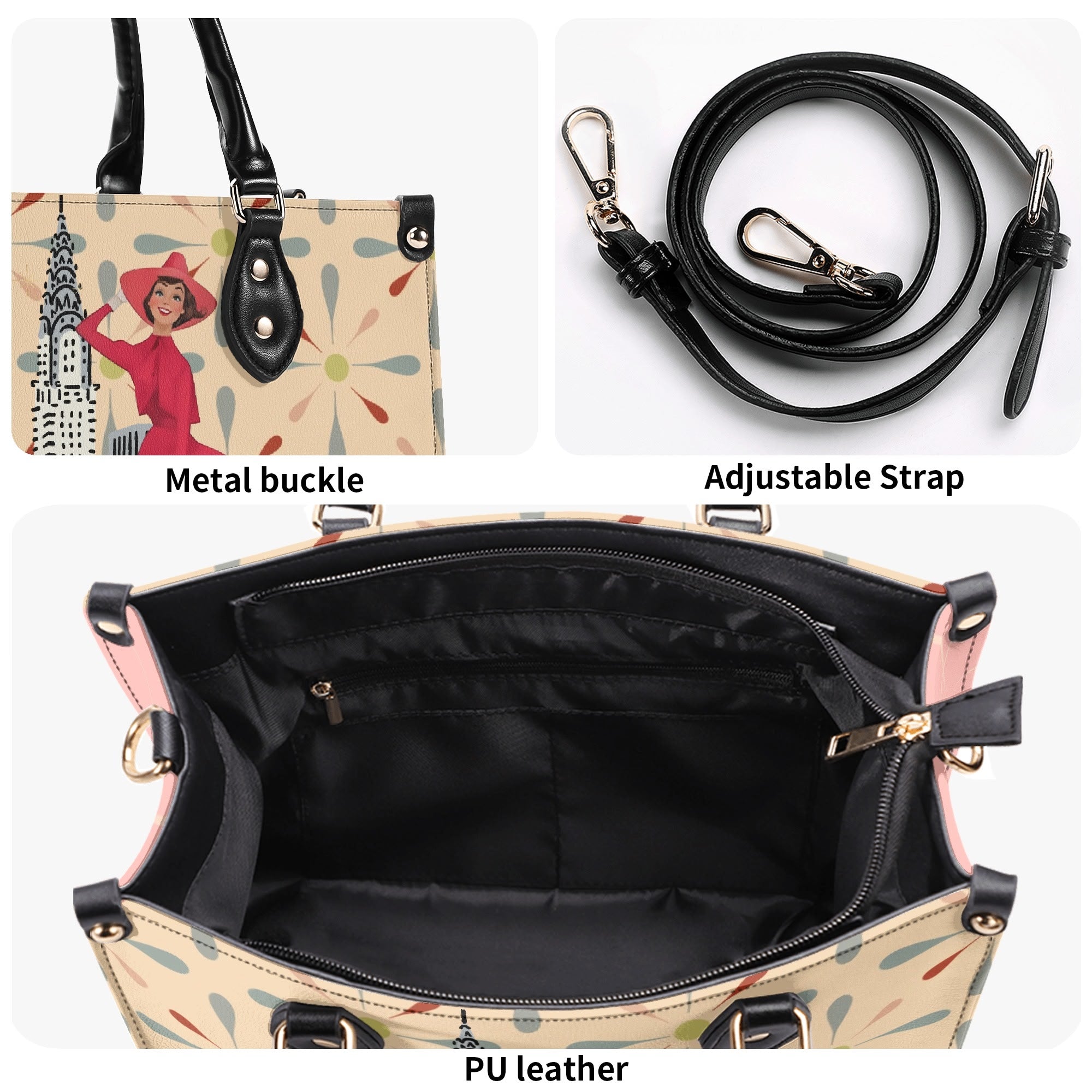 Mid Century Modern Christmas Retro Mod Gal Kitschy Mod Holiday Winter Handbag, Shoulder Bag - Mid Century Modern Gal