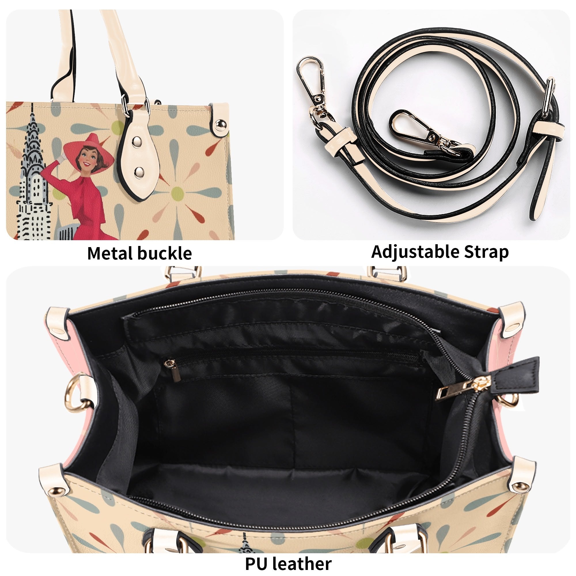Mid Century Modern Christmas Retro Mod Gal Kitschy Mod Holiday Winter Handbag, Shoulder Bag - Mid Century Modern Gal