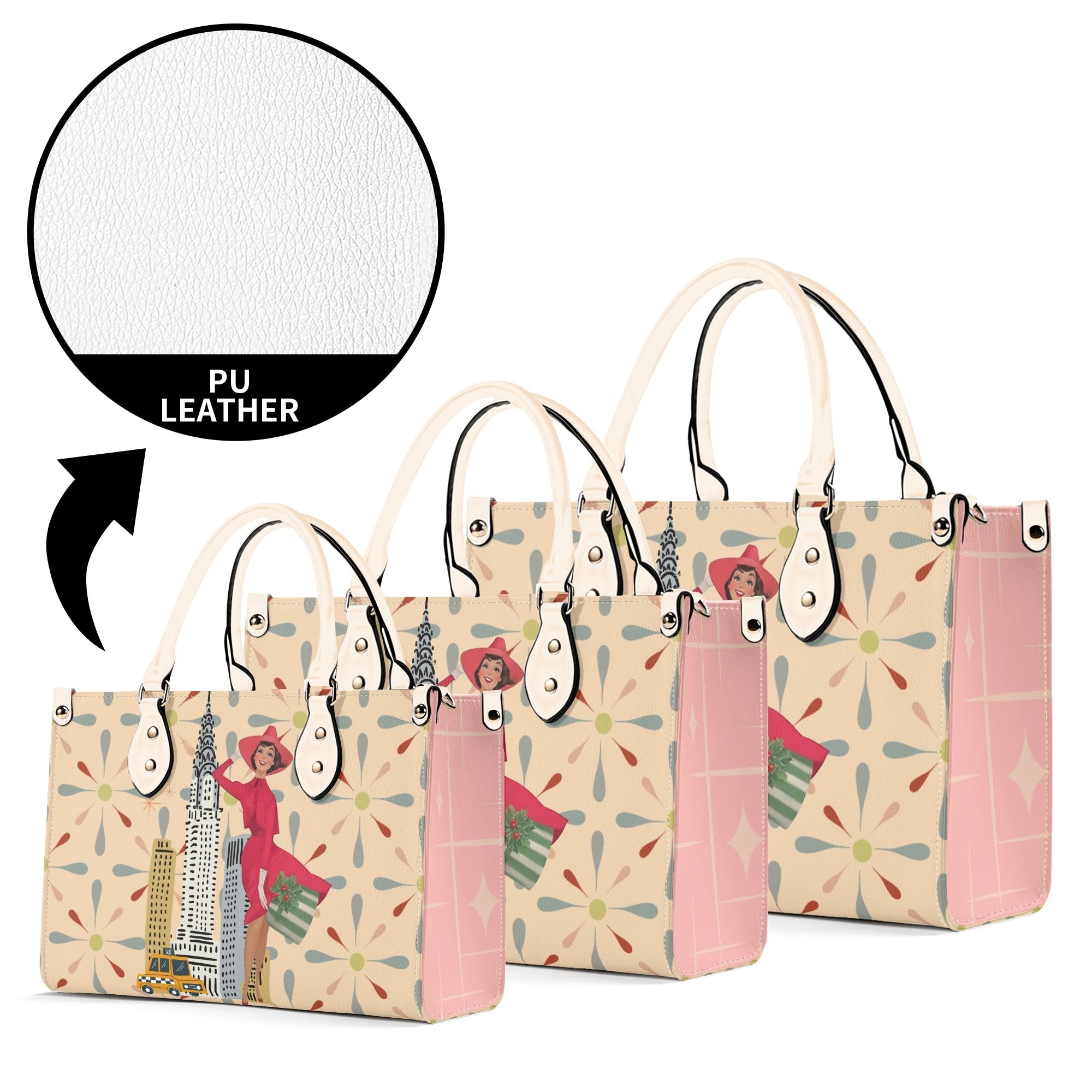 Mid Century Modern Christmas Retro Mod Gal Kitschy Mod Holiday Winter Handbag, Shoulder Bag - Mid Century Modern Gal