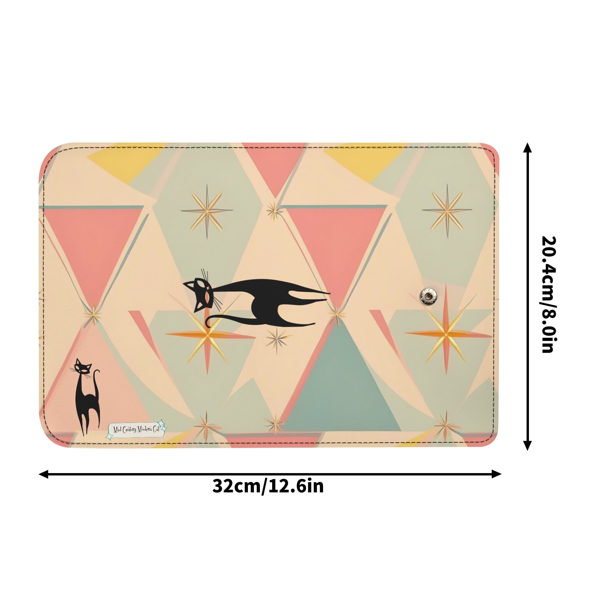 Atomic Cat Pink Aqua Blue, Mint Green Starburst Retro Mid Mod Trifold Clutch Long Wallet - Mid Century Modern Gal