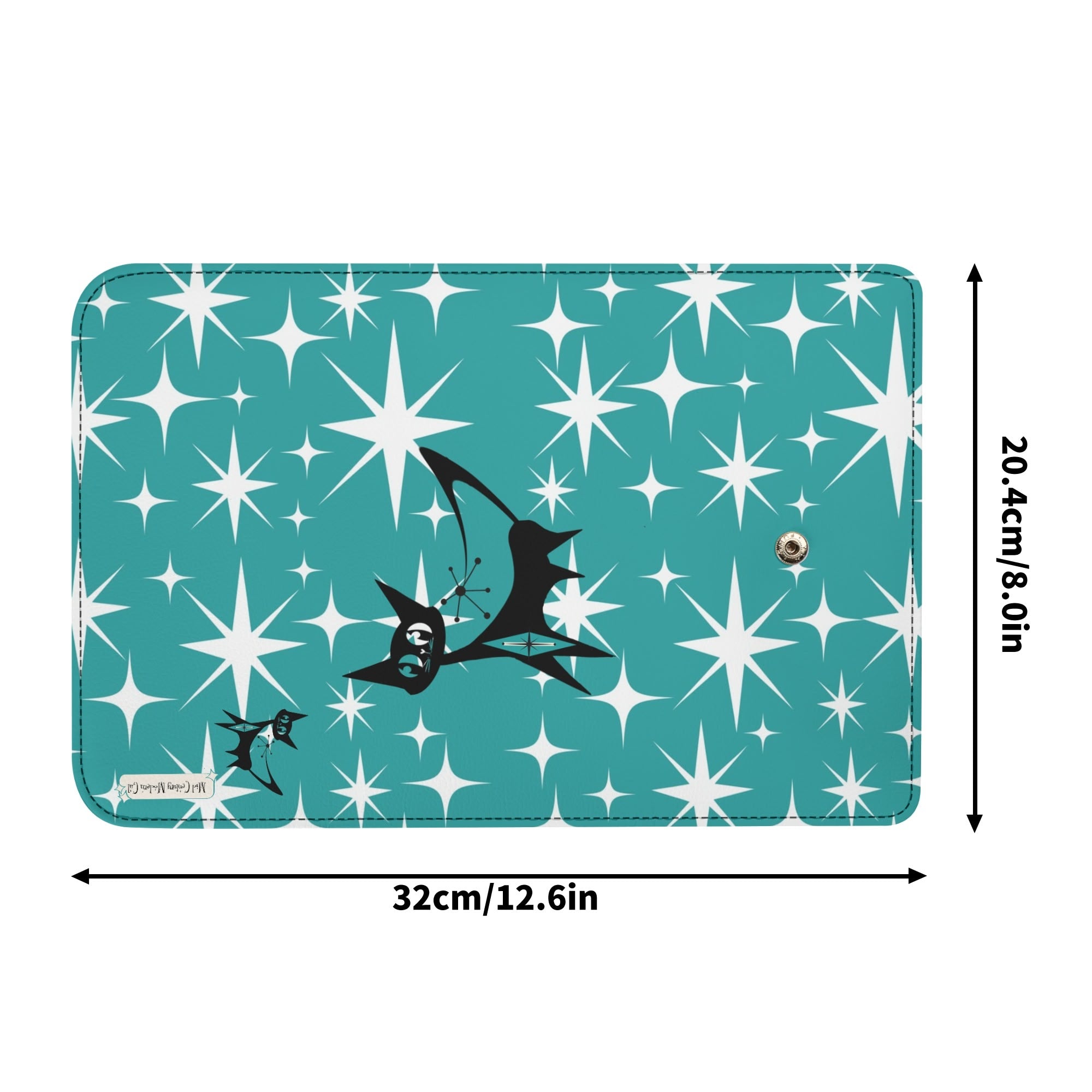 Atomic Cat Aqua Blue Starburst Retro Mid Mod Trifold Clutch Long Wallet - Mid Century Modern Gal