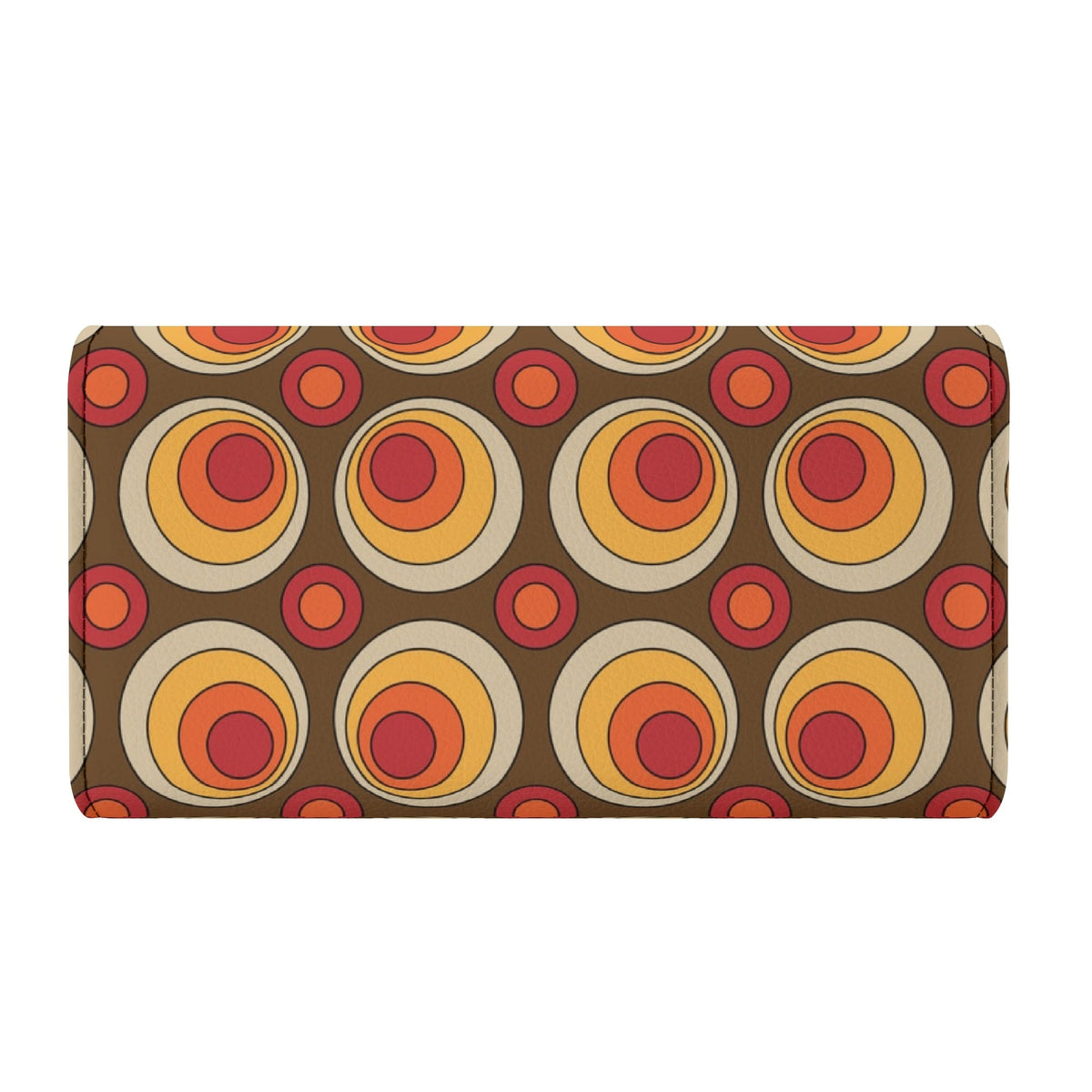 Retro 70s Groovy Clutch Wallet, Brown Orange Space Orbs - Mid Century Modern Gal