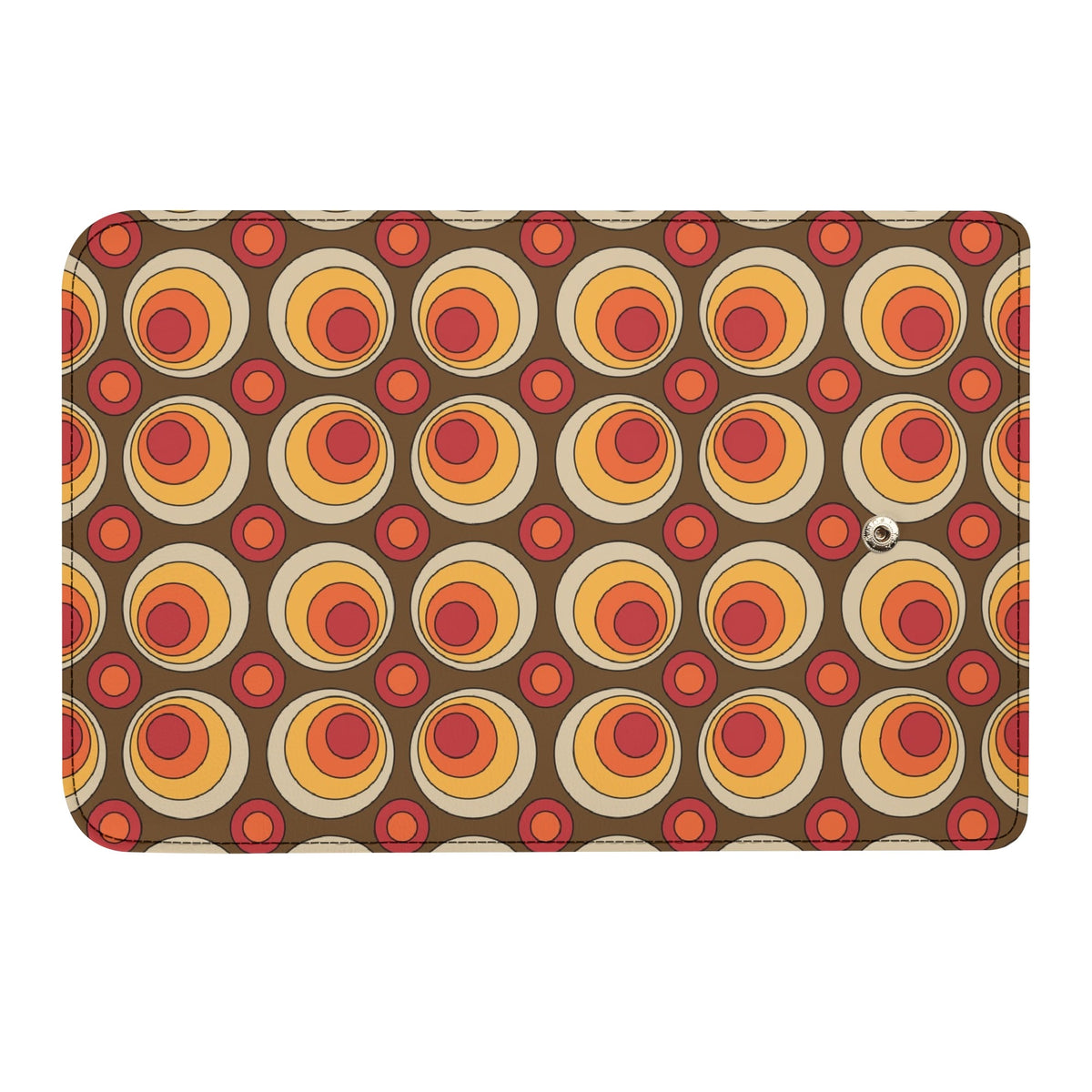 Retro 70s Groovy Clutch Wallet, Brown Orange Space Orbs - Mid Century Modern Gal