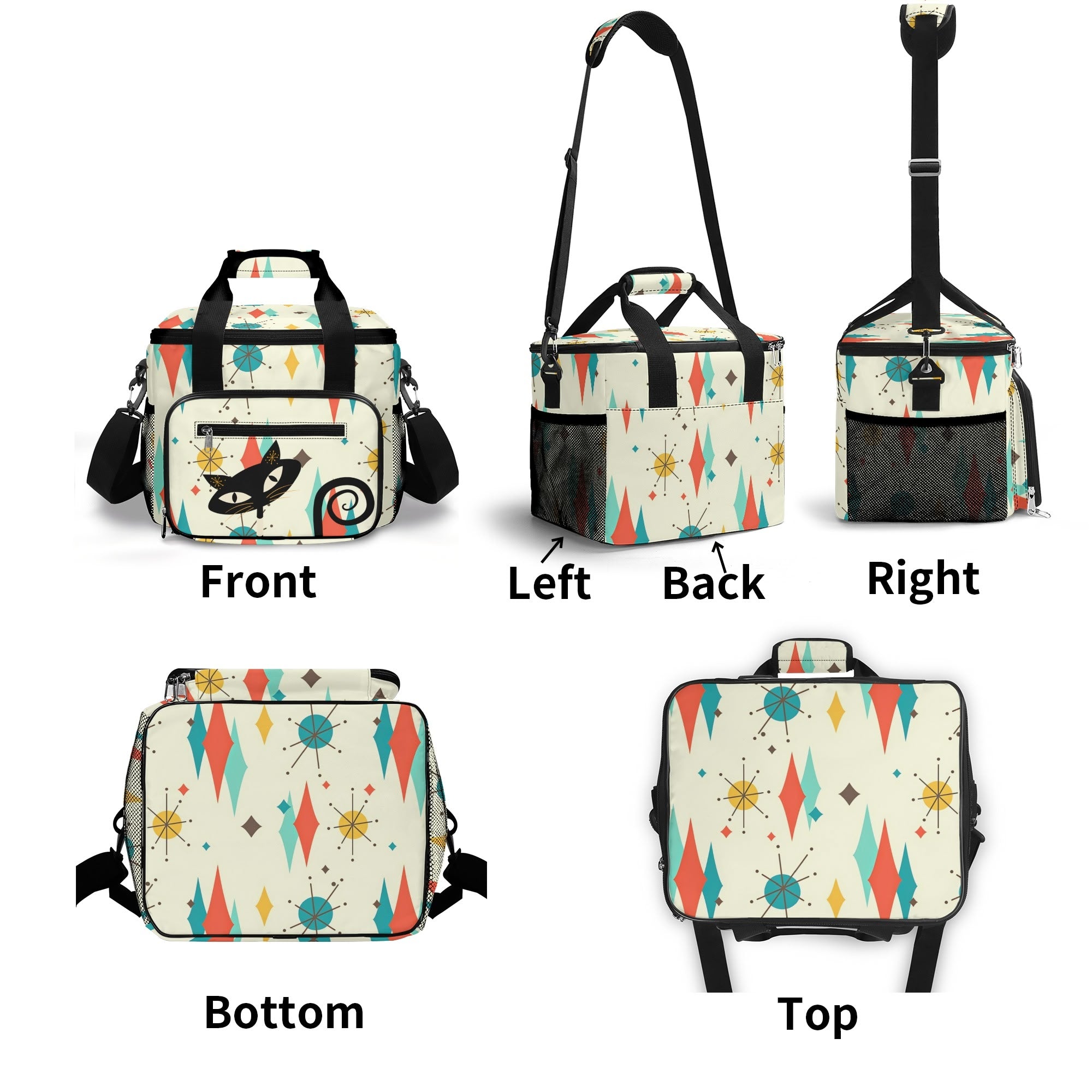 Atomic Retro Black Cat Franciscan Starburst Insulated Cooler Pool Beach Bag - Mid Century Modern Gal