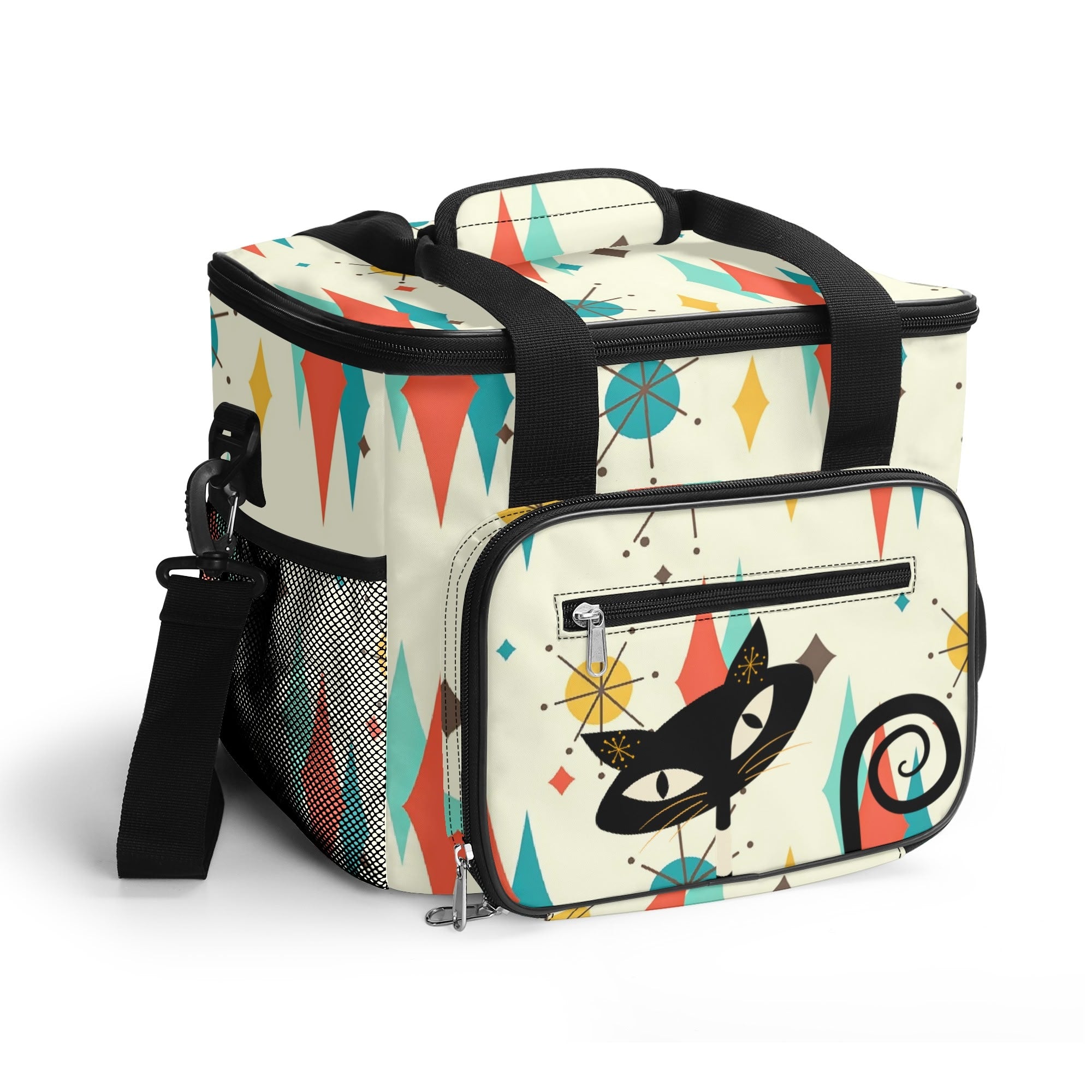 Atomic Retro Black Cat Franciscan Starburst Insulated Cooler Pool Beach Bag - Mid Century Modern Gal