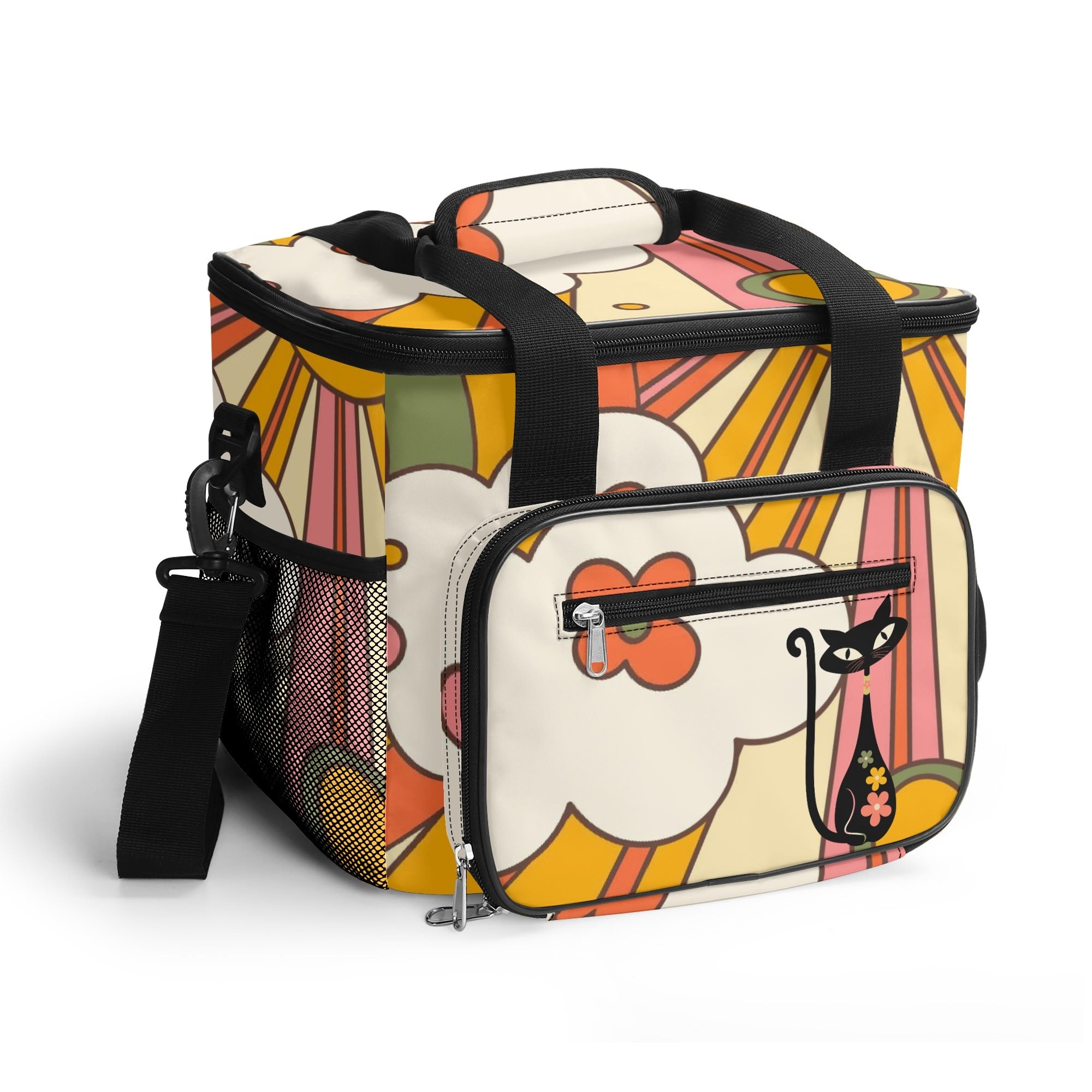 Retro Ray Of Sunshine Groovy Mod Atomic Cat Mid Century Modern Designed, Kitschy Beach, Pool Cooler Bag - Mid Century Modern Gal