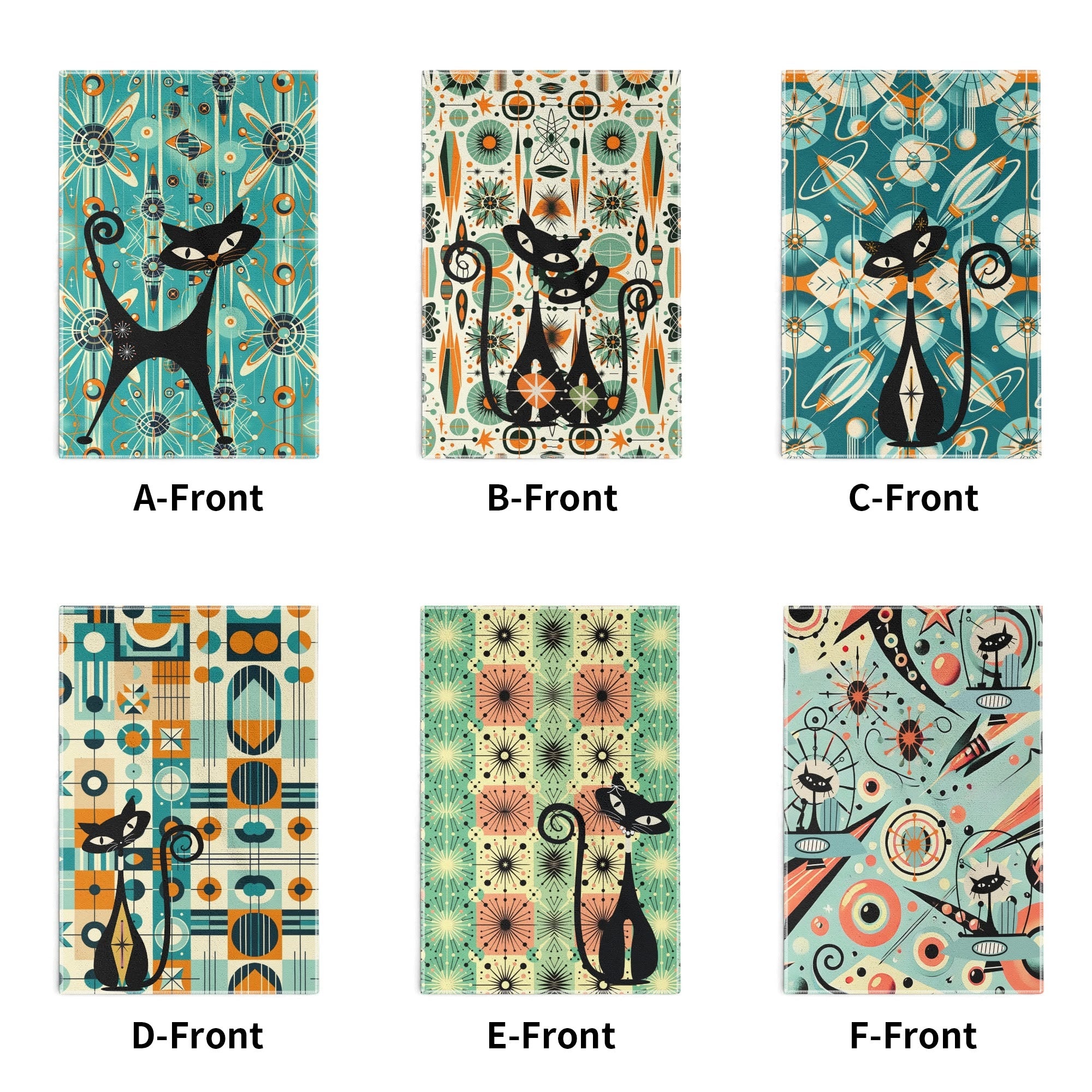 Atomic Space Cats Mid Century Modern Kitschy Bath Kitchen Towels - Mid Century Modern Gal