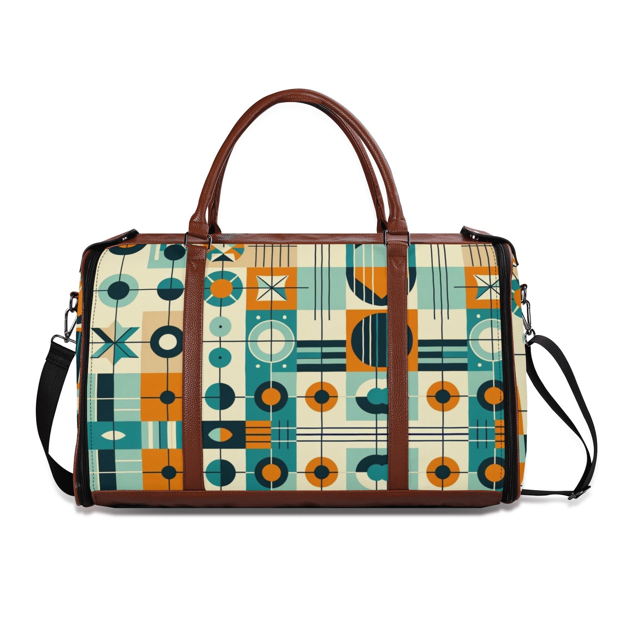 Mid Century Modern Travel Vibes, Bauhaus Designed Geometric Mod Trifold Foldable Duffle Bag - Mid Century Modern Gal