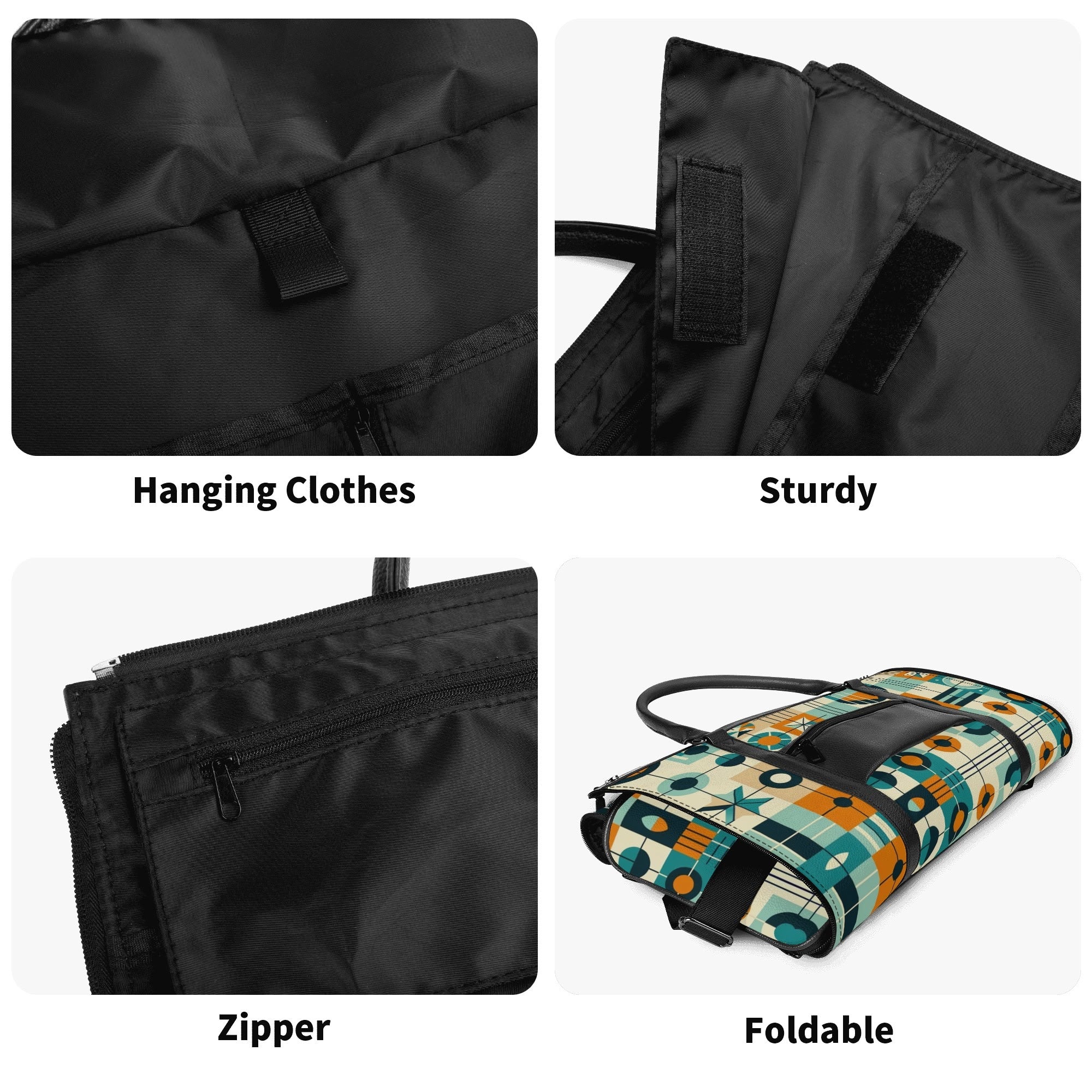 Mid Century Modern Travel Vibes, Bauhaus Designed Geometric Mod Trifold Foldable Duffle Bag - Mid Century Modern Gal