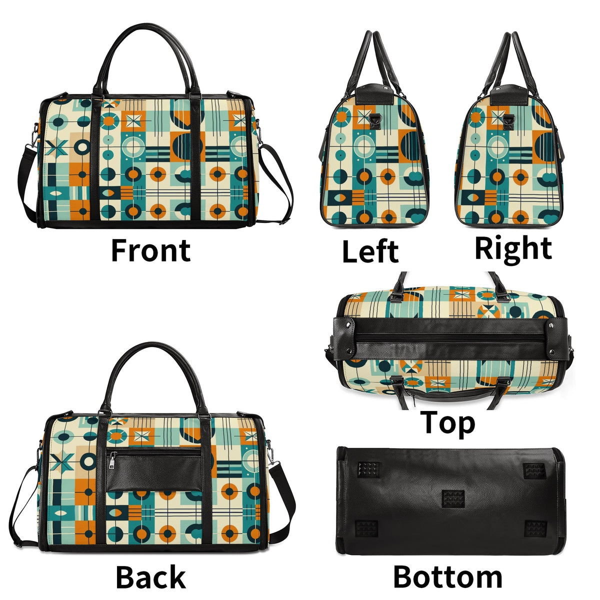 Mid Century Modern Travel Vibes, Bauhaus Designed Geometric Mod Trifold Foldable Duffle Bag - Mid Century Modern Gal