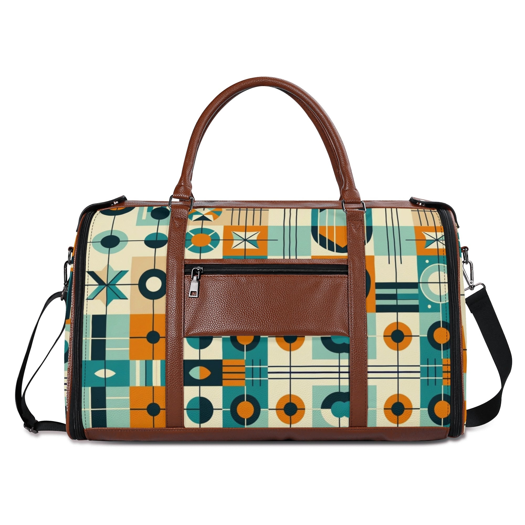 Mid Century Modern Travel Vibes, Bauhaus Designed Geometric Mod Trifold Foldable Duffle Bag - Mid Century Modern Gal