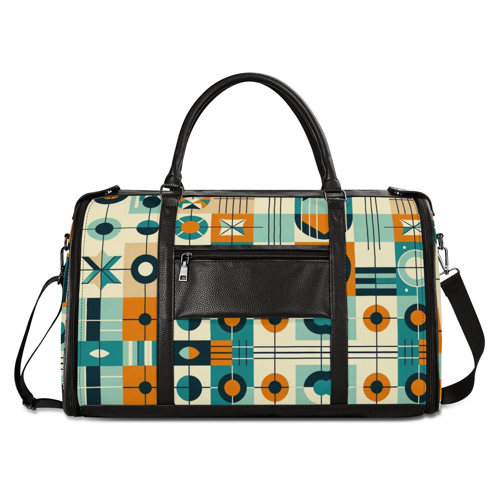 Mid Century Modern Travel Vibes, Bauhaus Designed Geometric Mod Trifold Foldable Duffle Bag - Mid Century Modern Gal