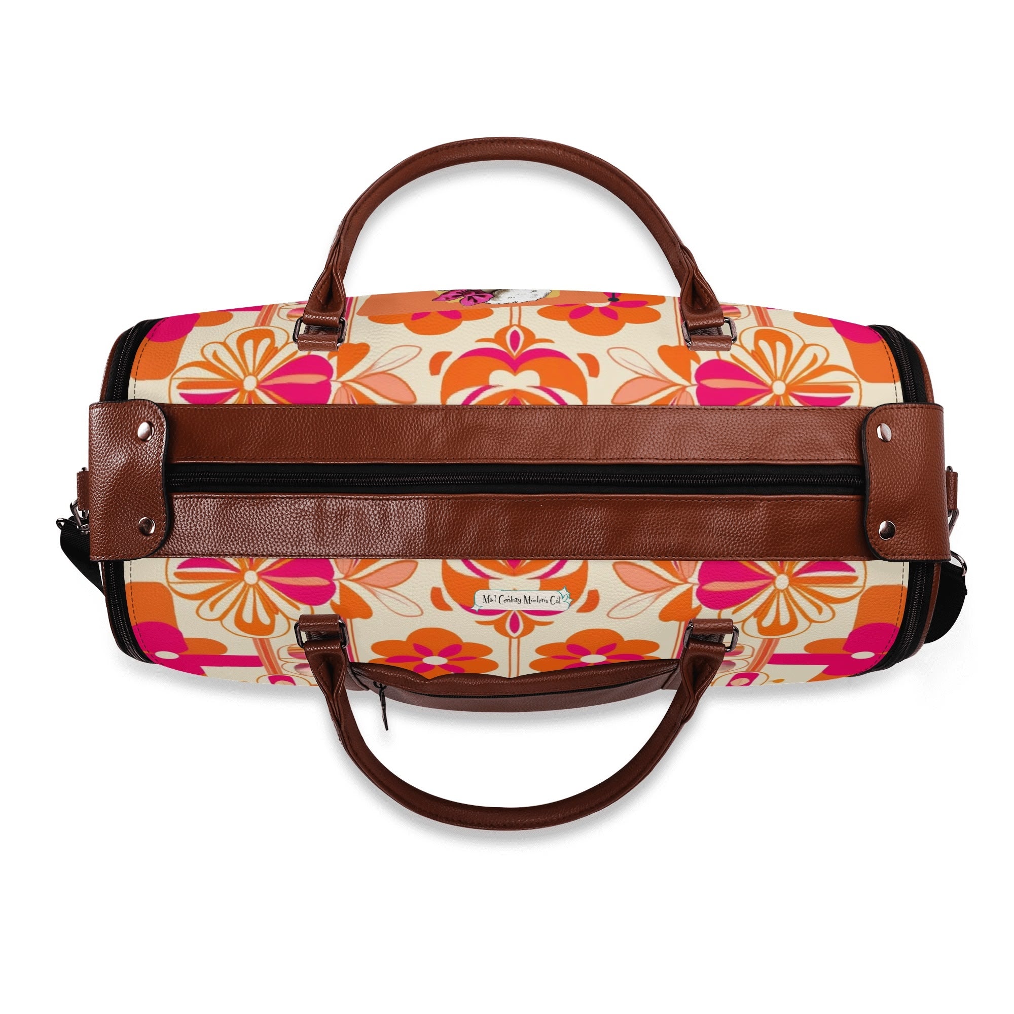 Mid Mod Travel Trifold Bag, 50s Poodle, Hot Pink Orange Kitschy MCM Travel Vibes - Mid Century Modern Gal