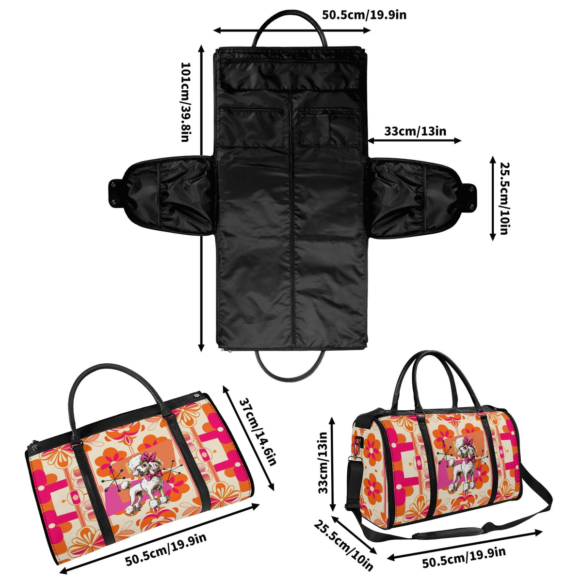 Mid Mod Travel Trifold Bag, 50s Poodle, Hot Pink Orange Kitschy MCM Travel Vibes - Mid Century Modern Gal