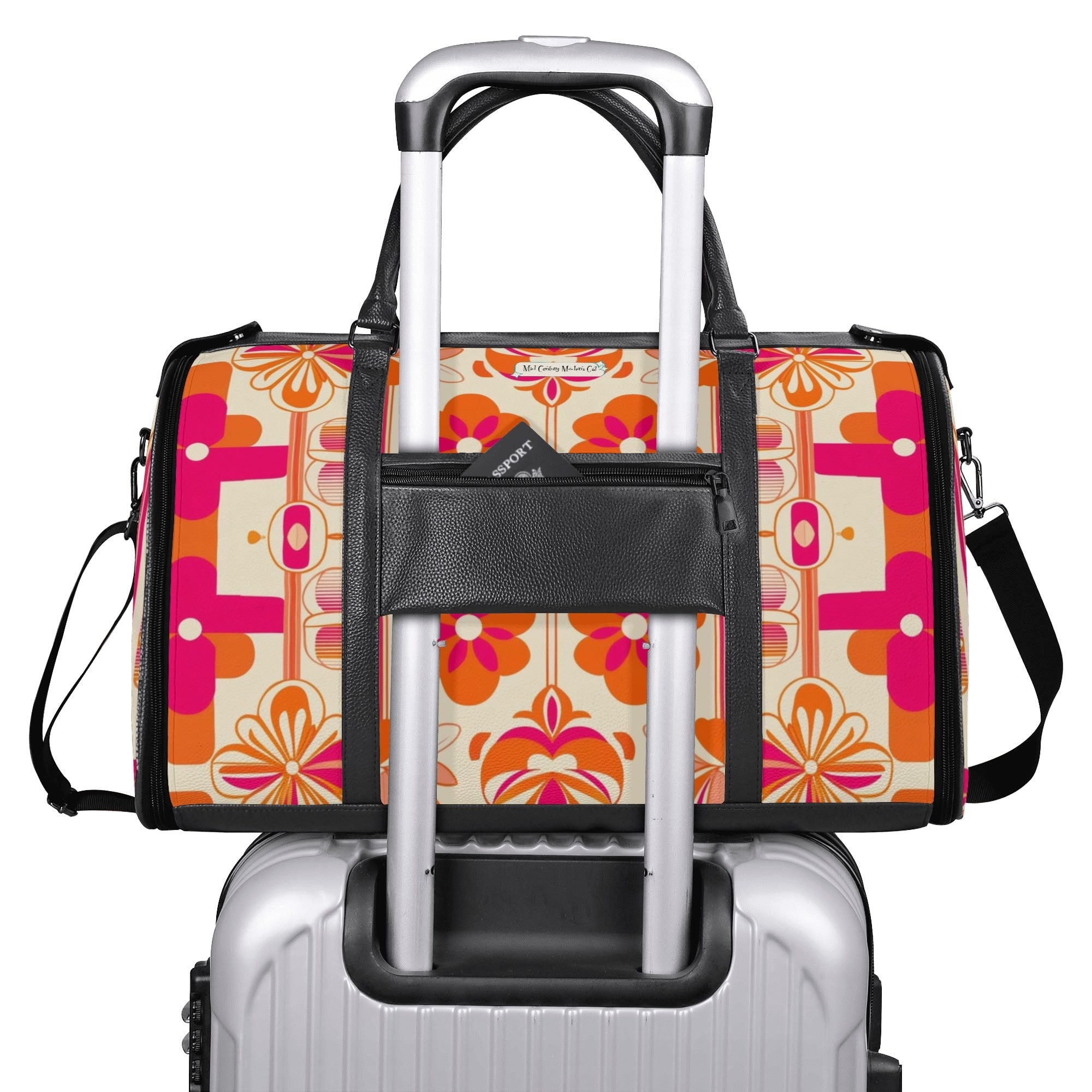 Mid Mod Travel Trifold Bag, 50s Poodle, Hot Pink Orange Kitschy MCM Travel Vibes - Mid Century Modern Gal