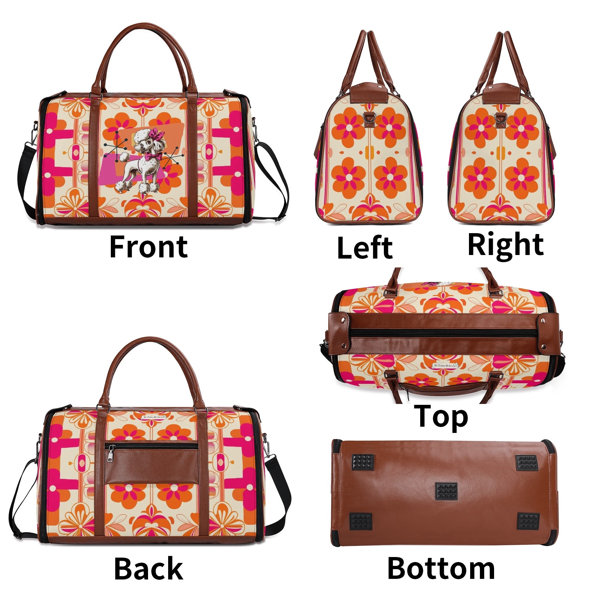Mid Mod Travel Trifold Bag, 50s Poodle, Hot Pink Orange Kitschy MCM Travel Vibes - Mid Century Modern Gal