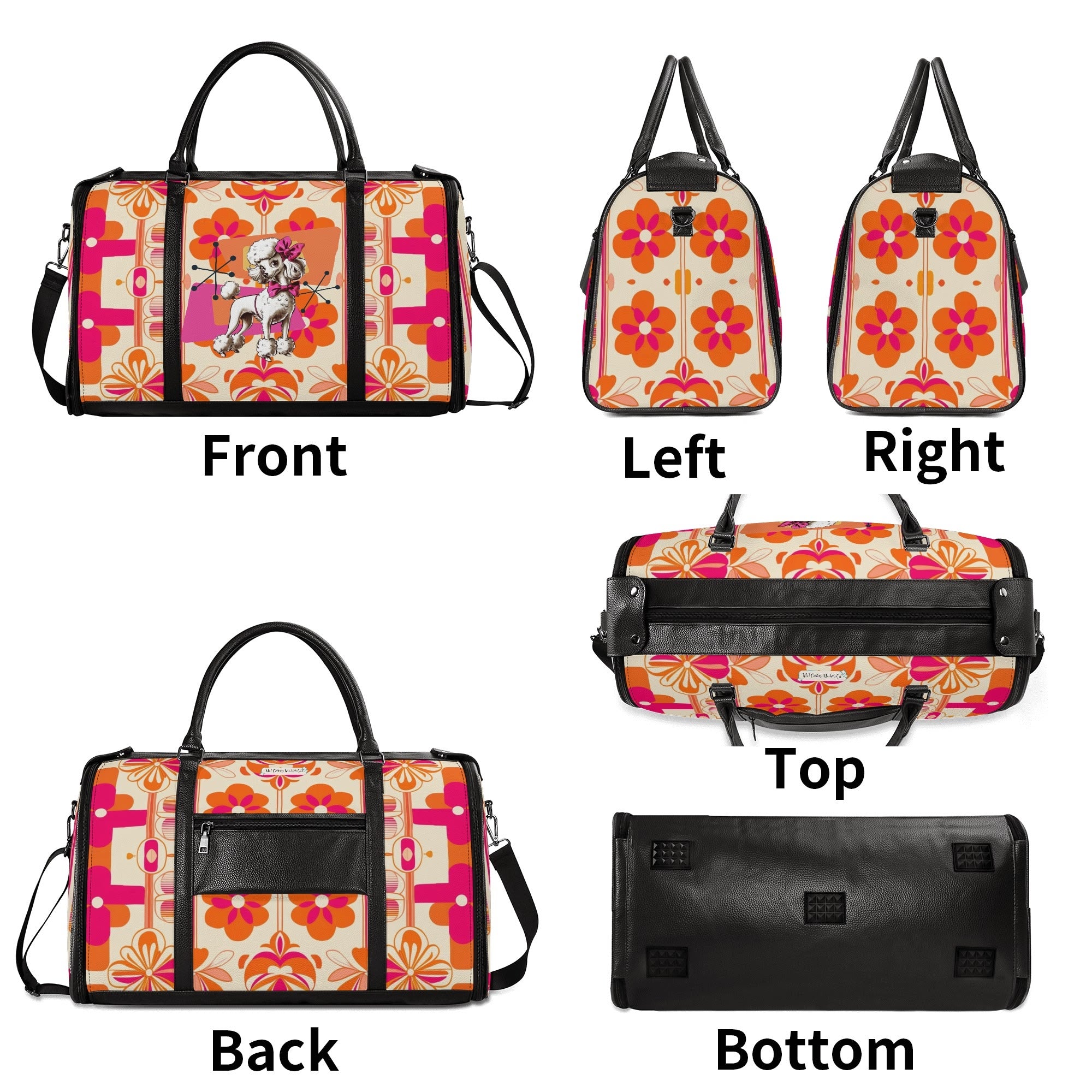Mid Mod Travel Trifold Bag, 50s Poodle, Hot Pink Orange Kitschy MCM Travel Vibes - Mid Century Modern Gal