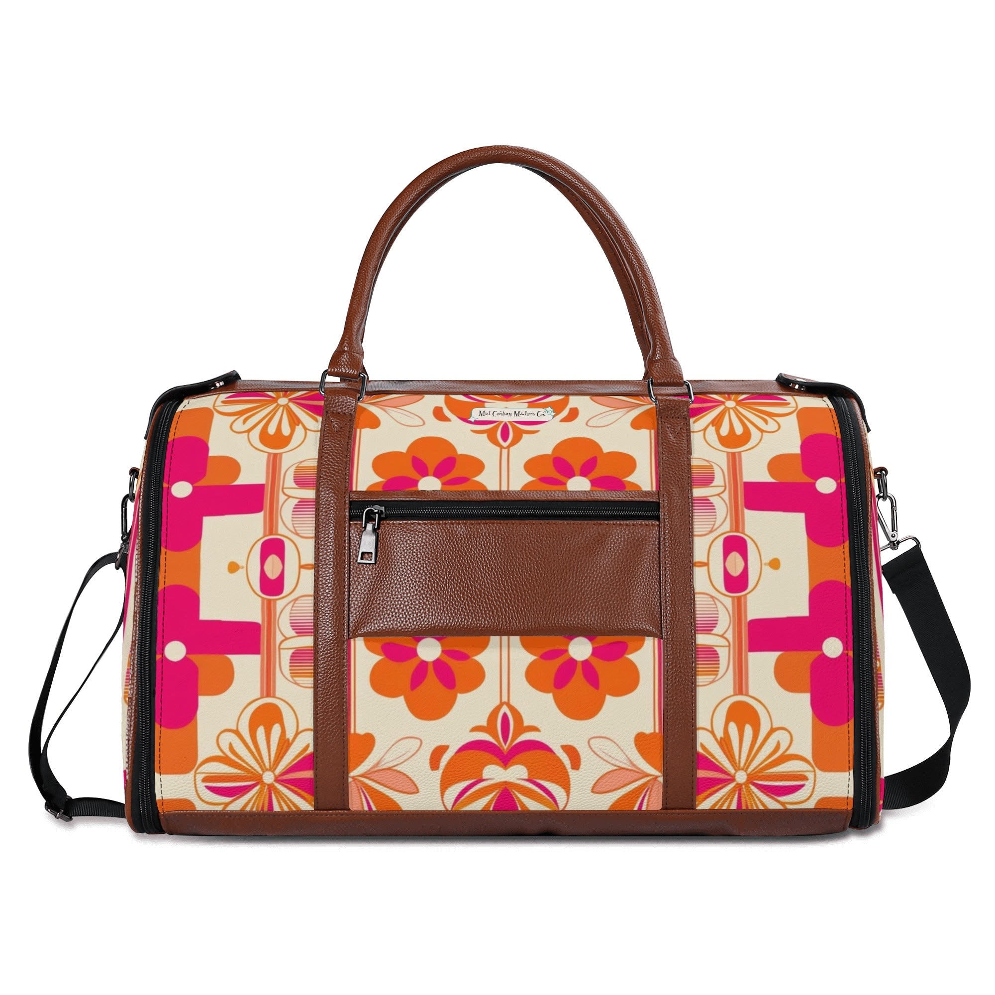 Mid Mod Travel Trifold Bag, 50s Poodle, Hot Pink Orange Kitschy MCM Travel Vibes - Mid Century Modern Gal